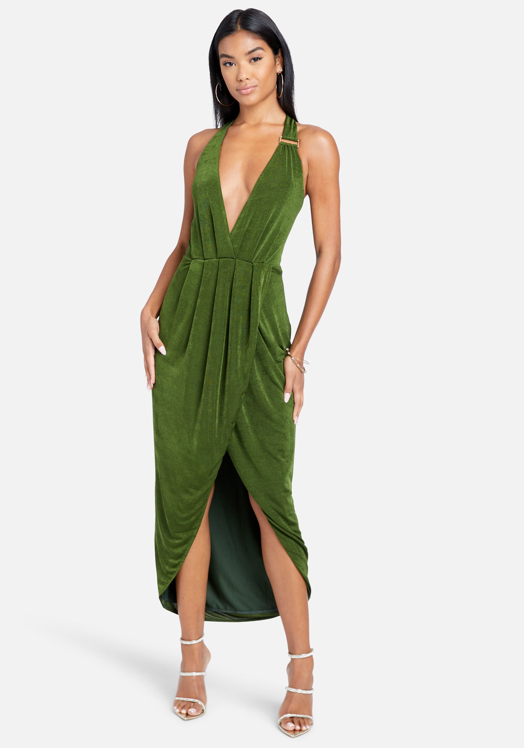 Asymmetrical Halter Neck Slinky Dress