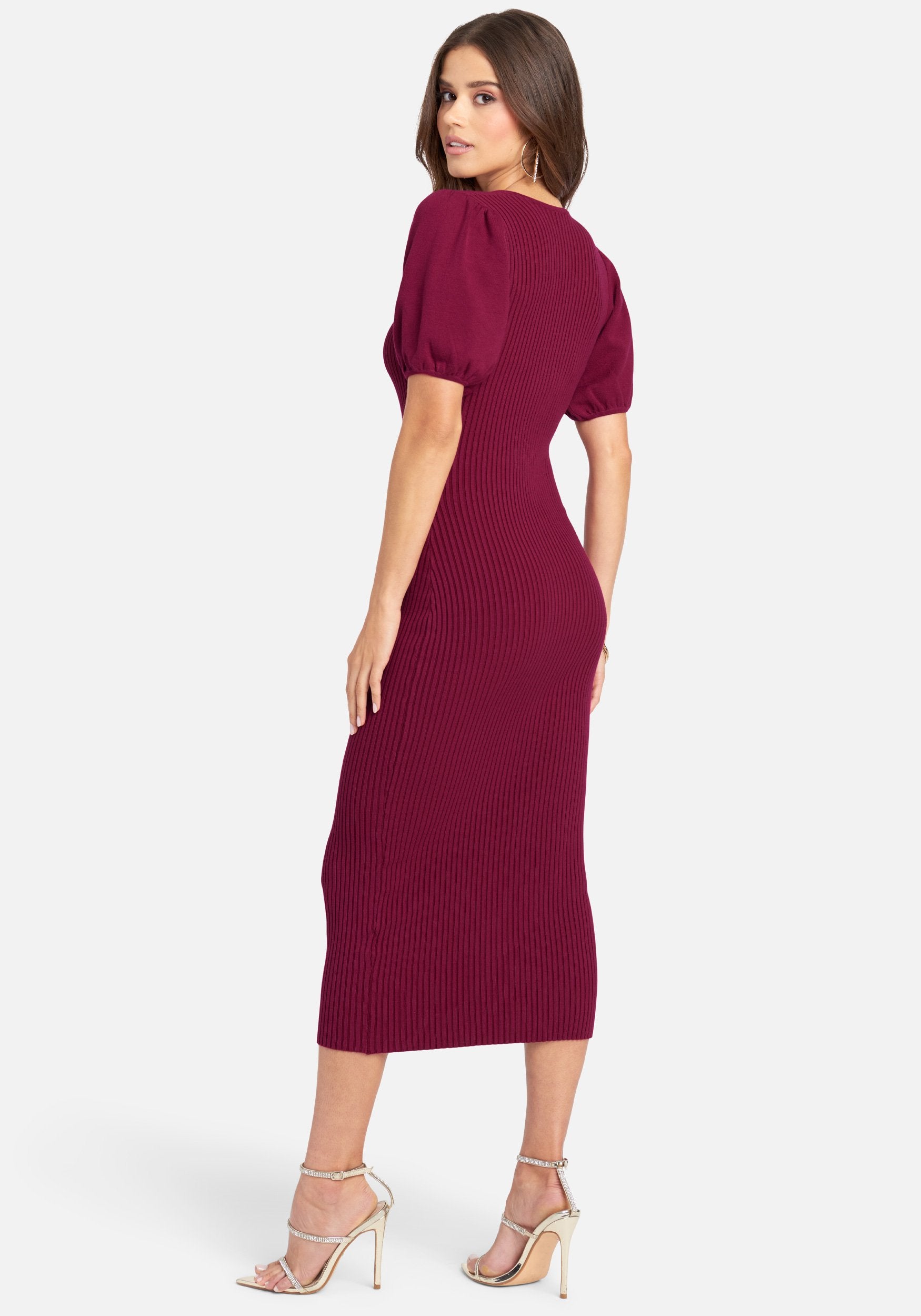 Puff Sleeve Sweater Button Dress