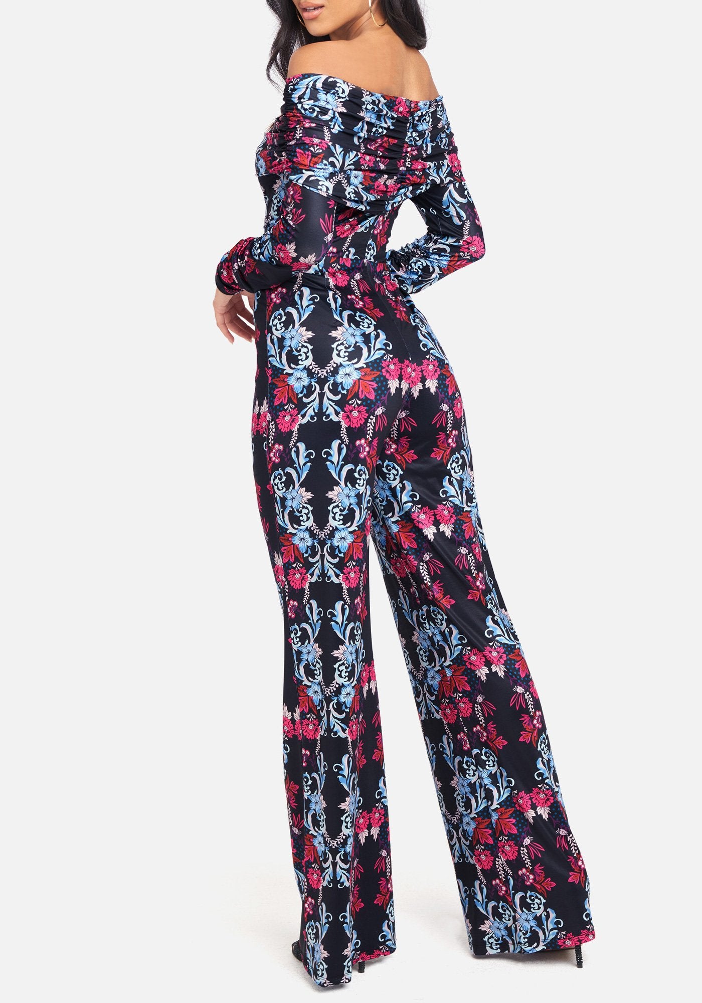 Printed Off Shoulder Slinky Jumpsuit
