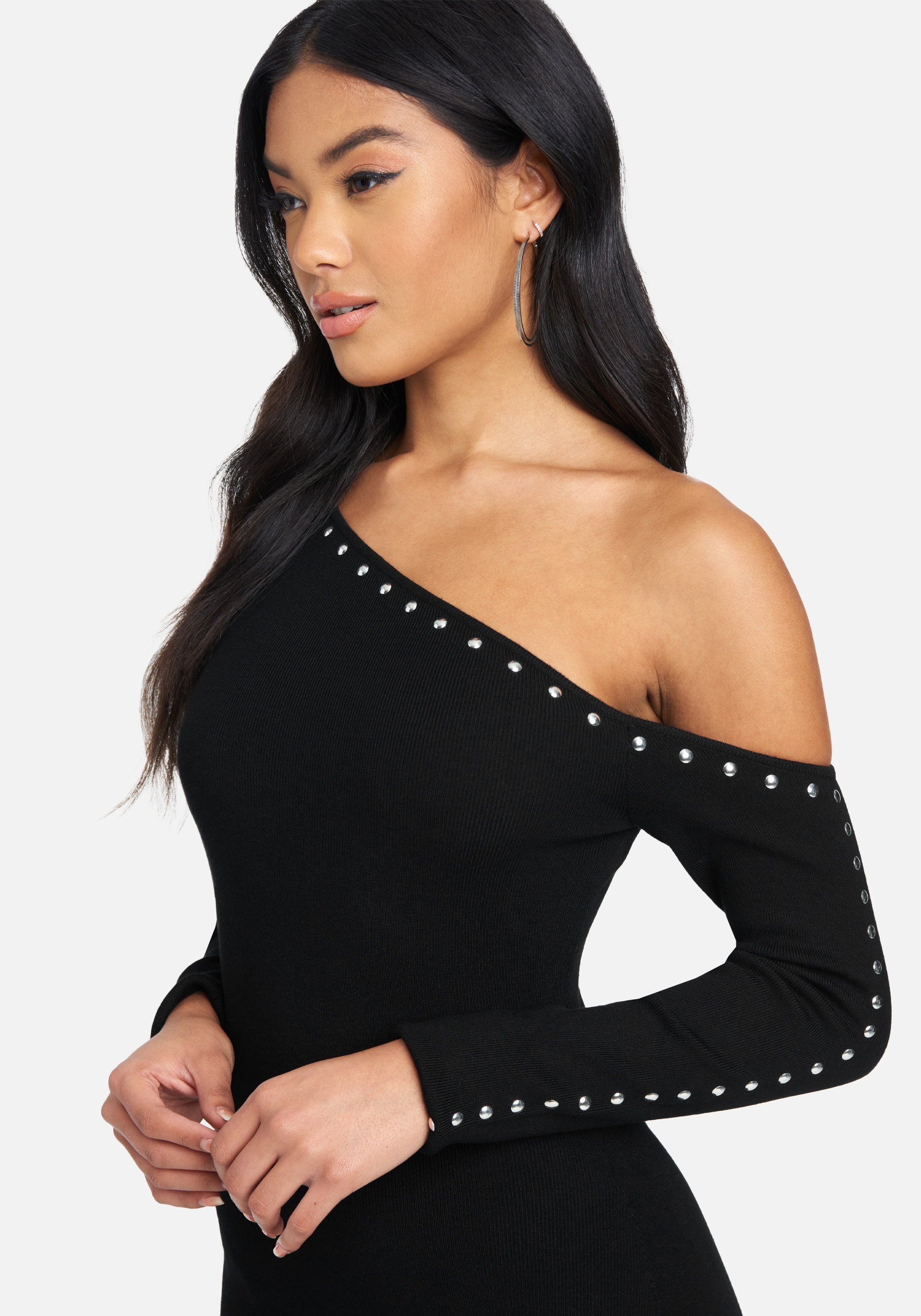 Off the Shoulder Stud Side Slit Dress