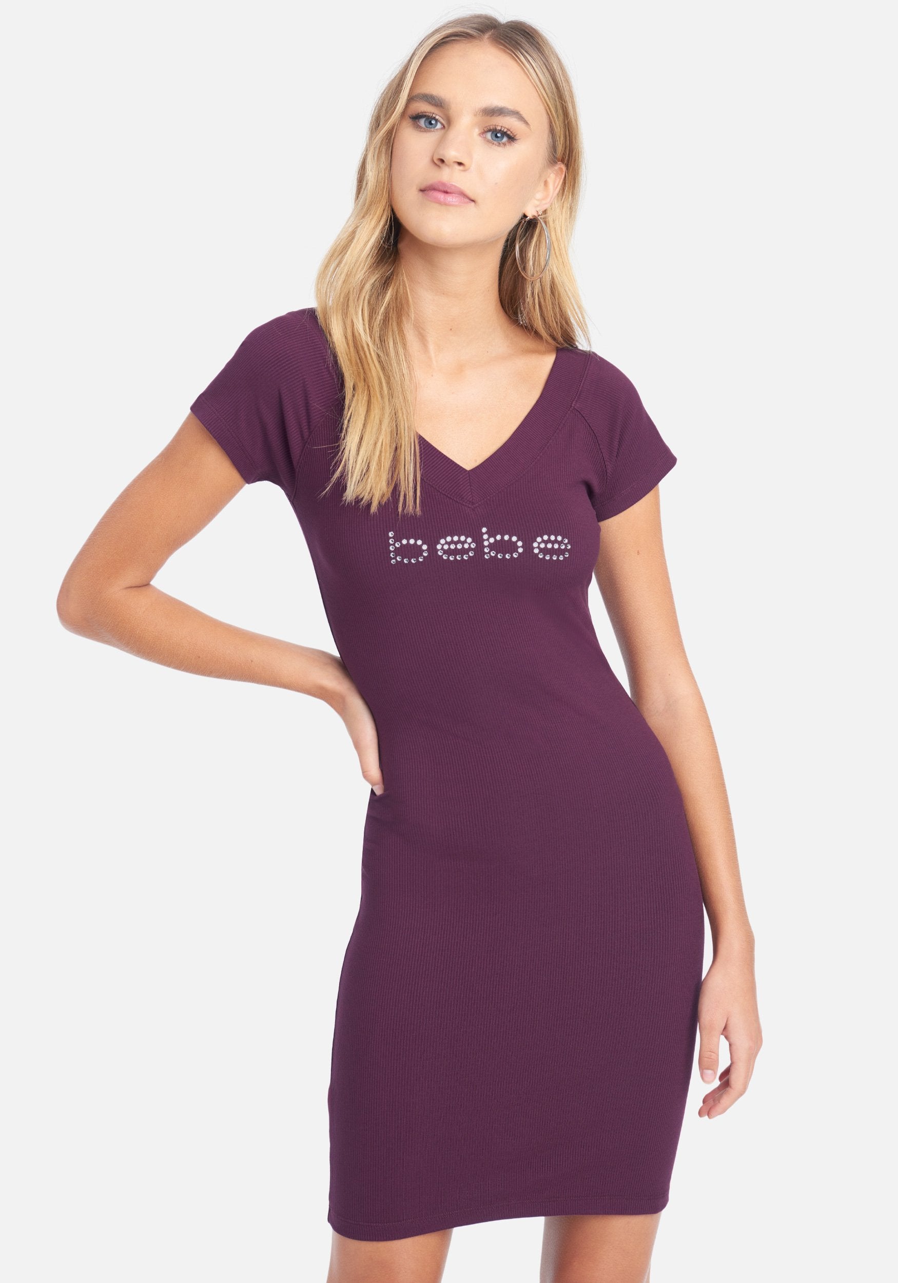 Crystal Logo Short Sleeve Double V-Neck Dress