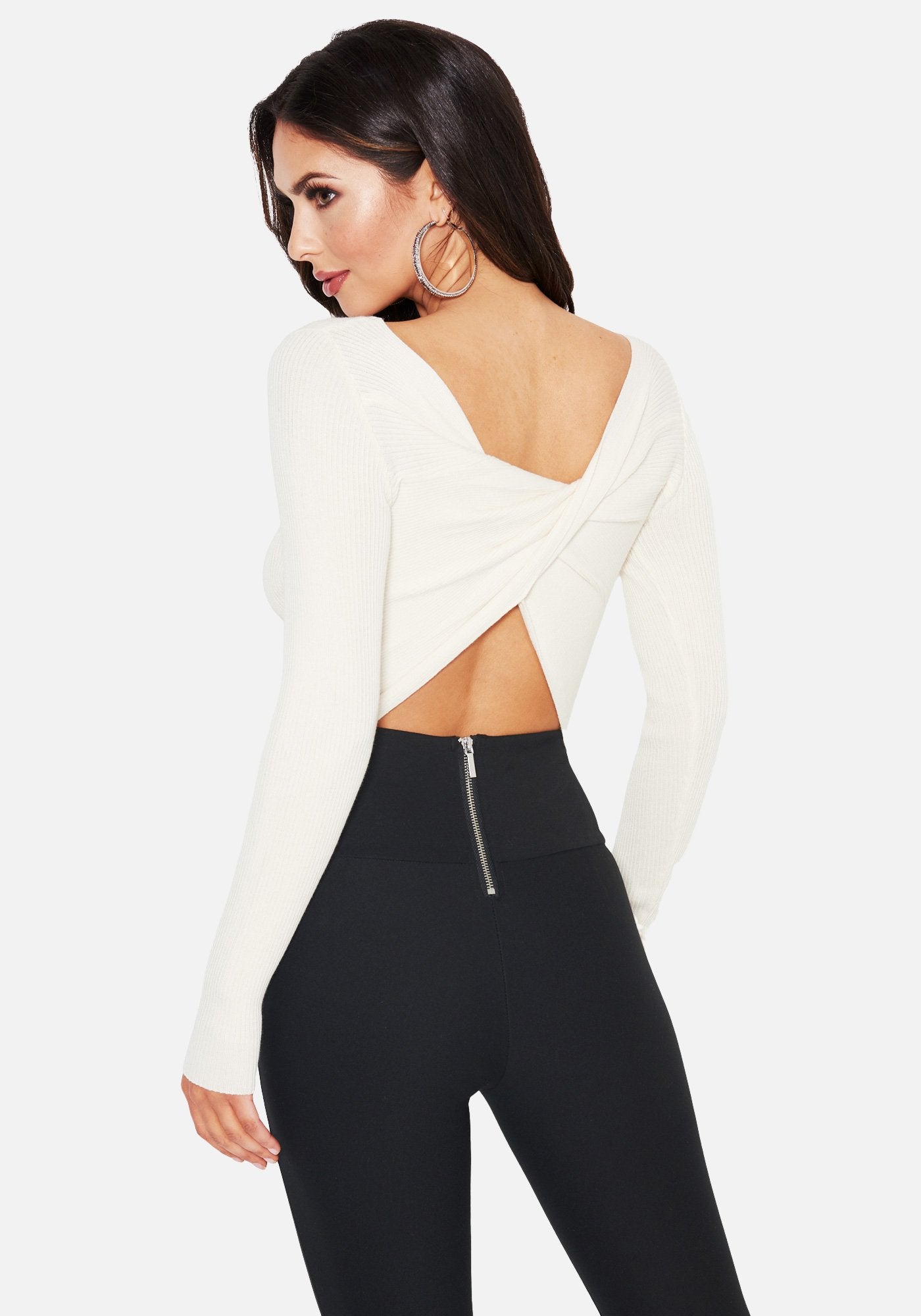 Long Sleeve Twist Front Crop Sweater (Wear Two Ways)