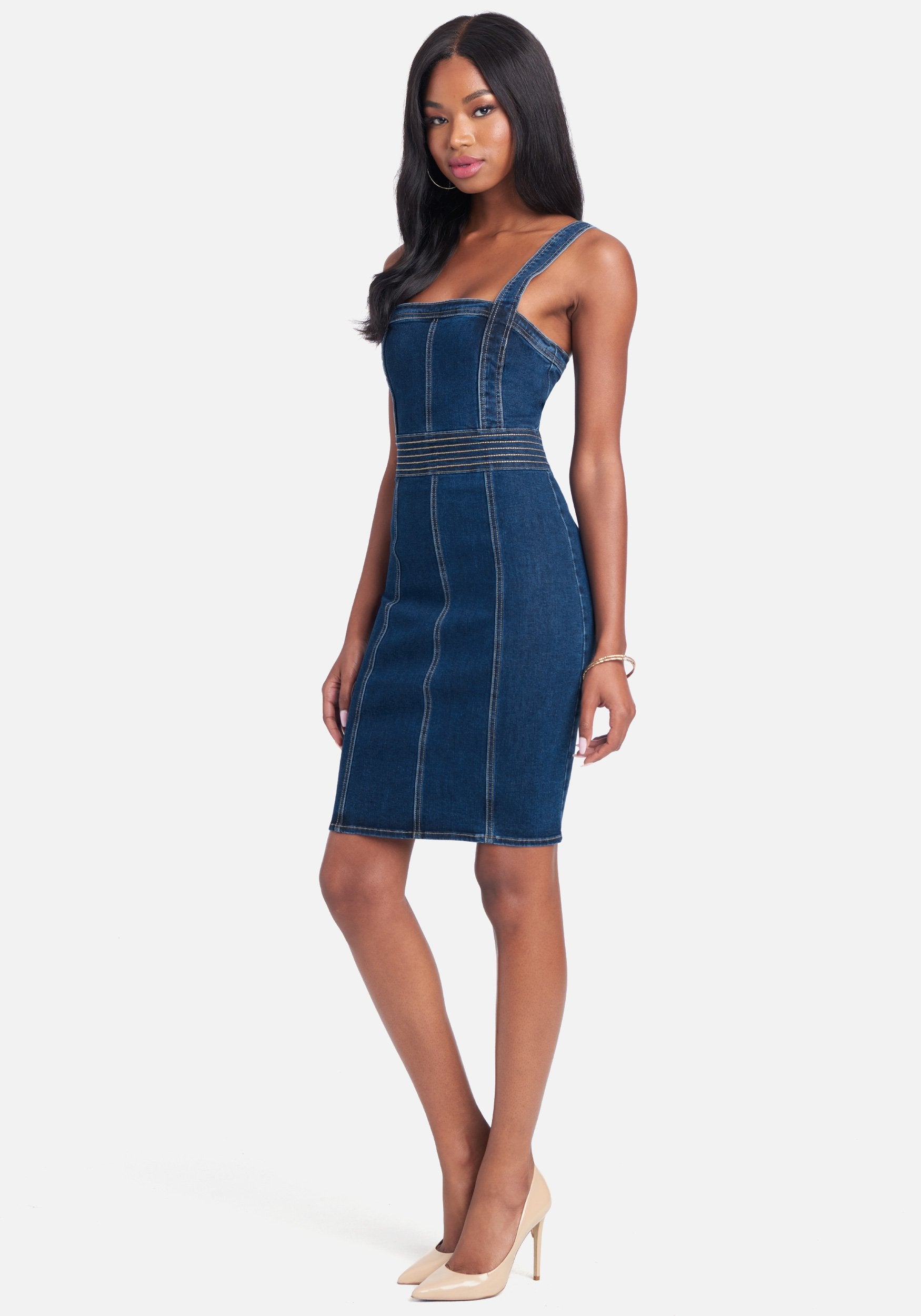 Multi Stitch Body Contour Denim Dress