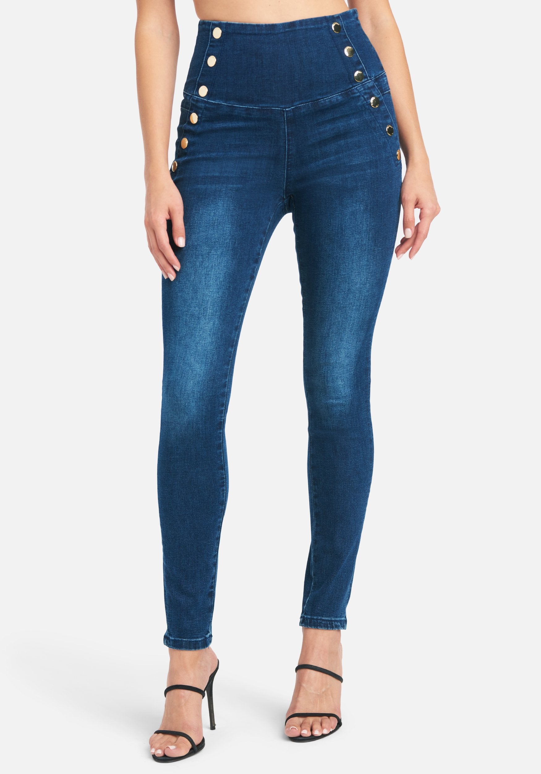 High Waisted Button Detail Skinny Jeans