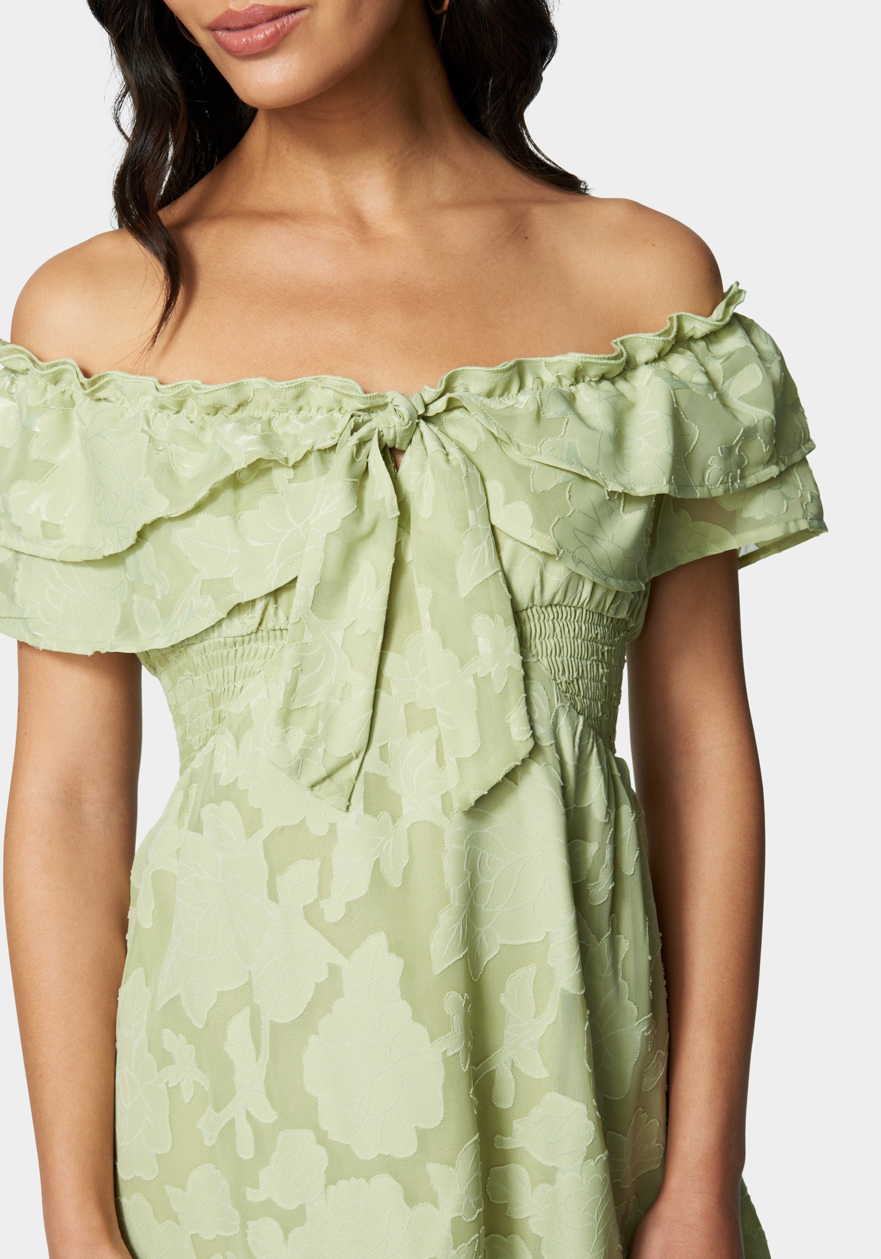 Double Ruffle Jacquard Flare Dress