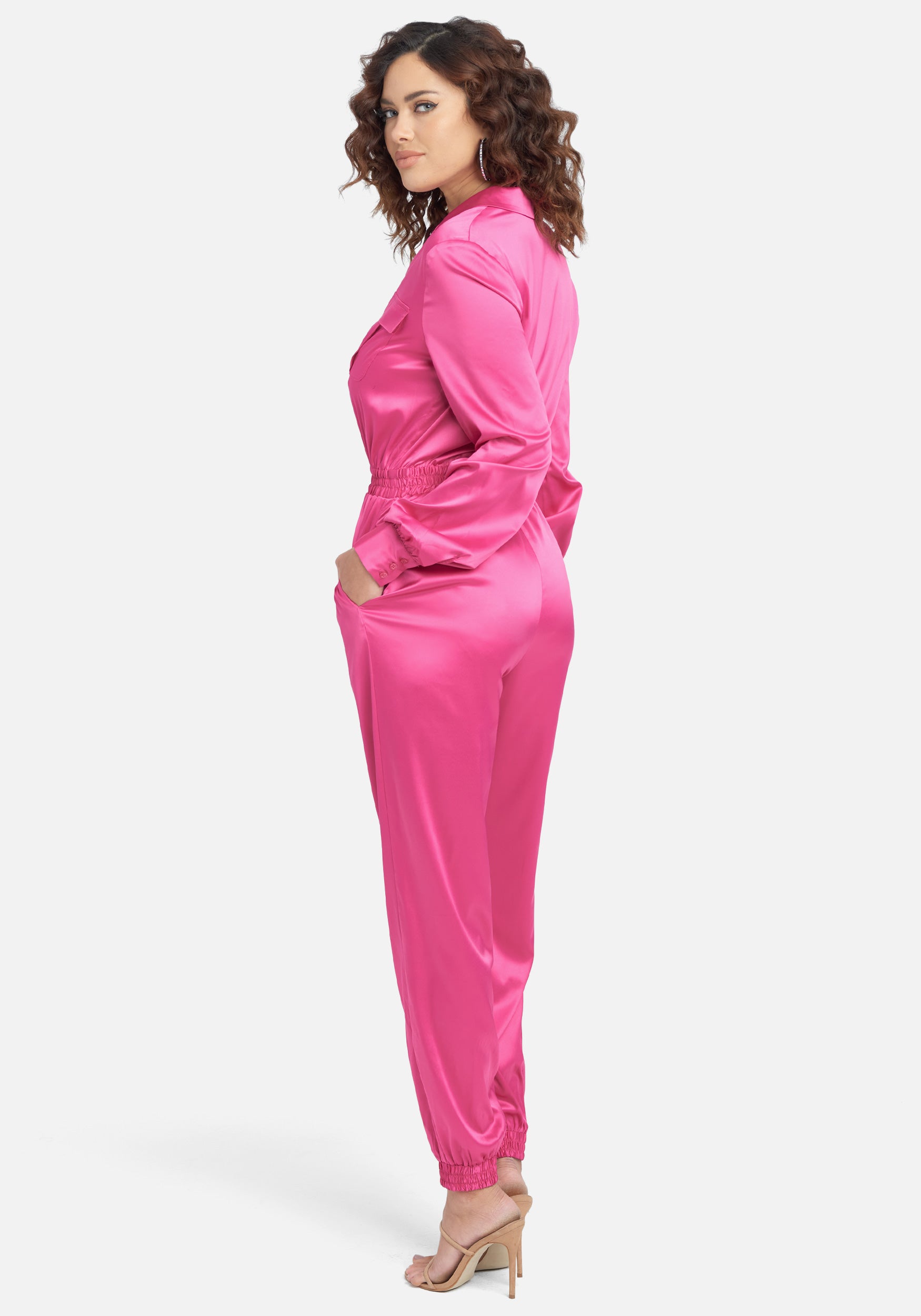 Long Sleeve Charmeuse Jumpsuit