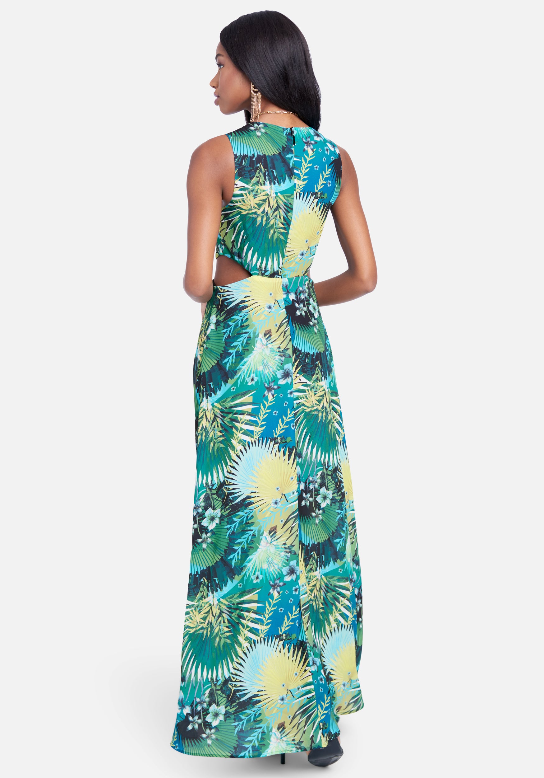 Ring Detail Printed Cut Out Maxi