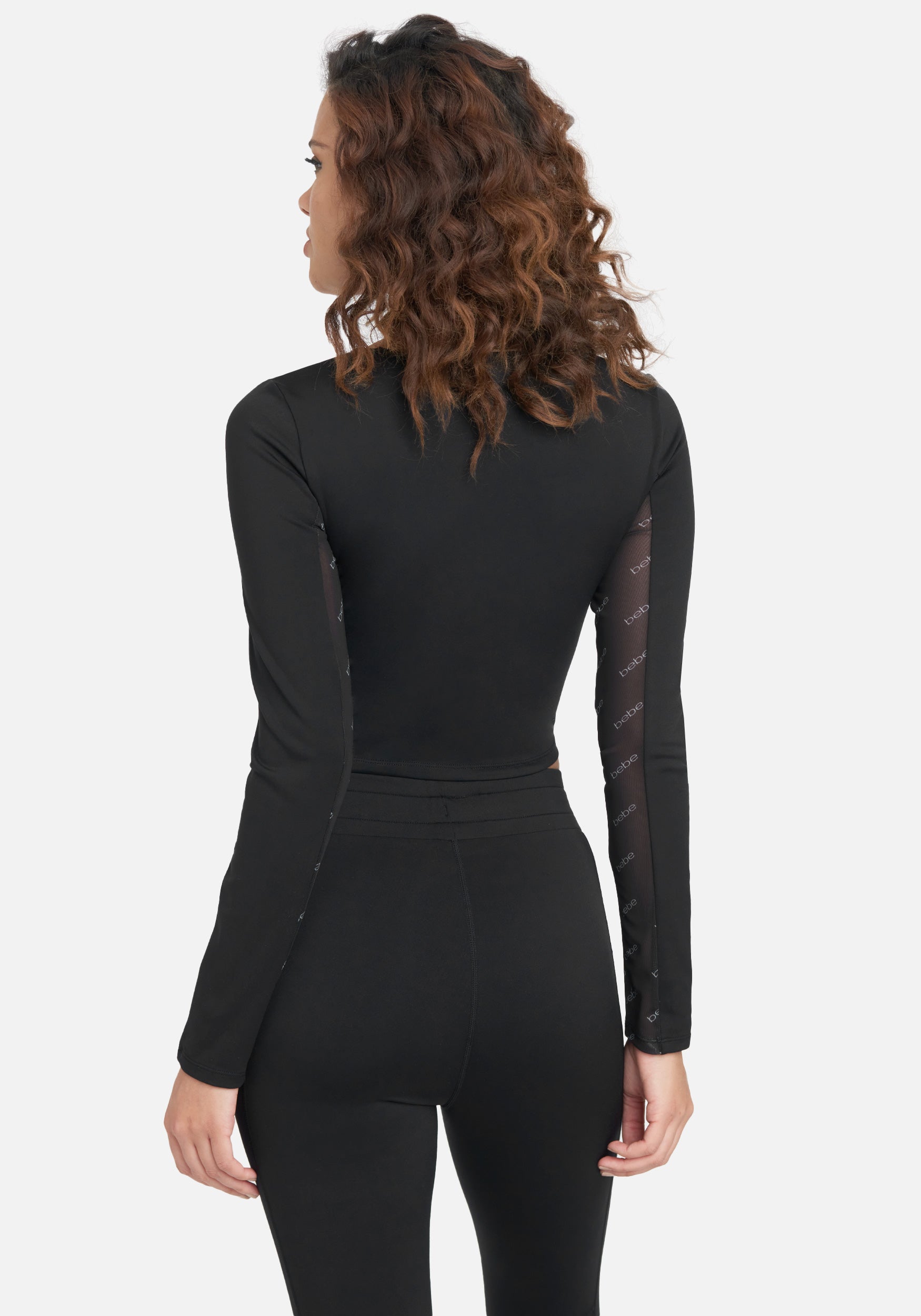 Bebe Logo Knit With Mesh Sleeve Top