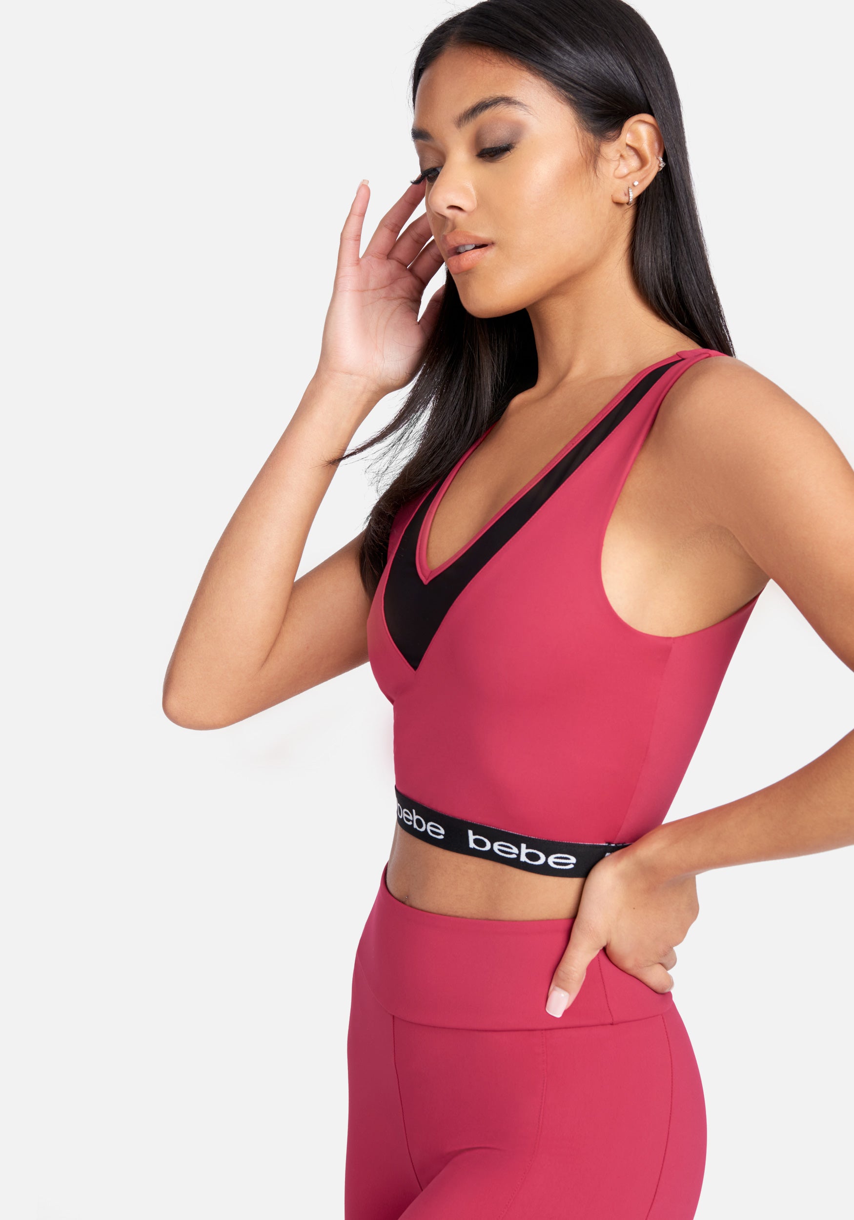 Bebe Logo Elastic Mesh Insert Top
