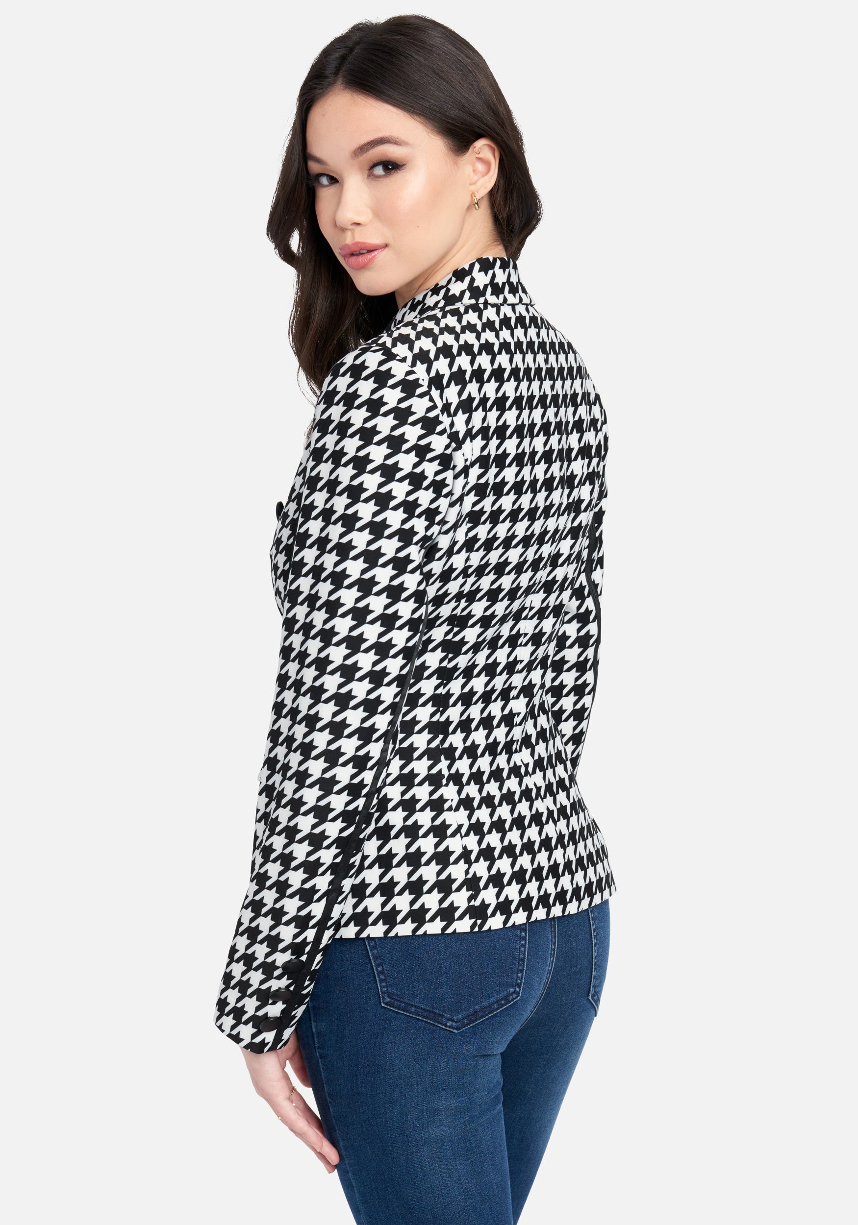Twill Houndstooth Double Breasted Blazer Jacket