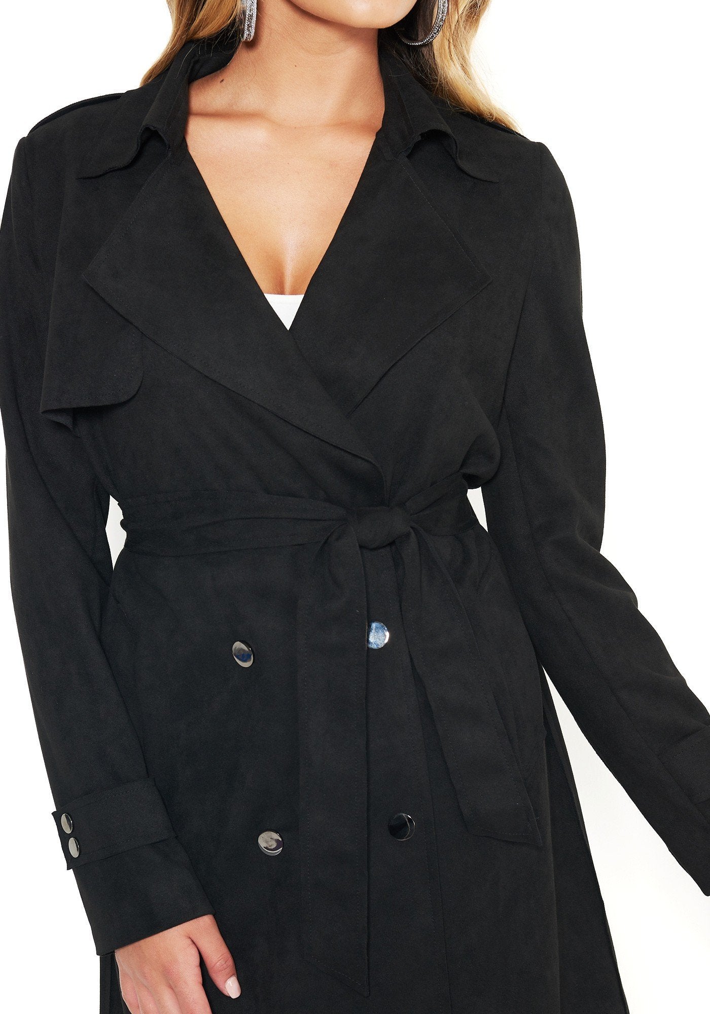 Faux Suede Trench Coat