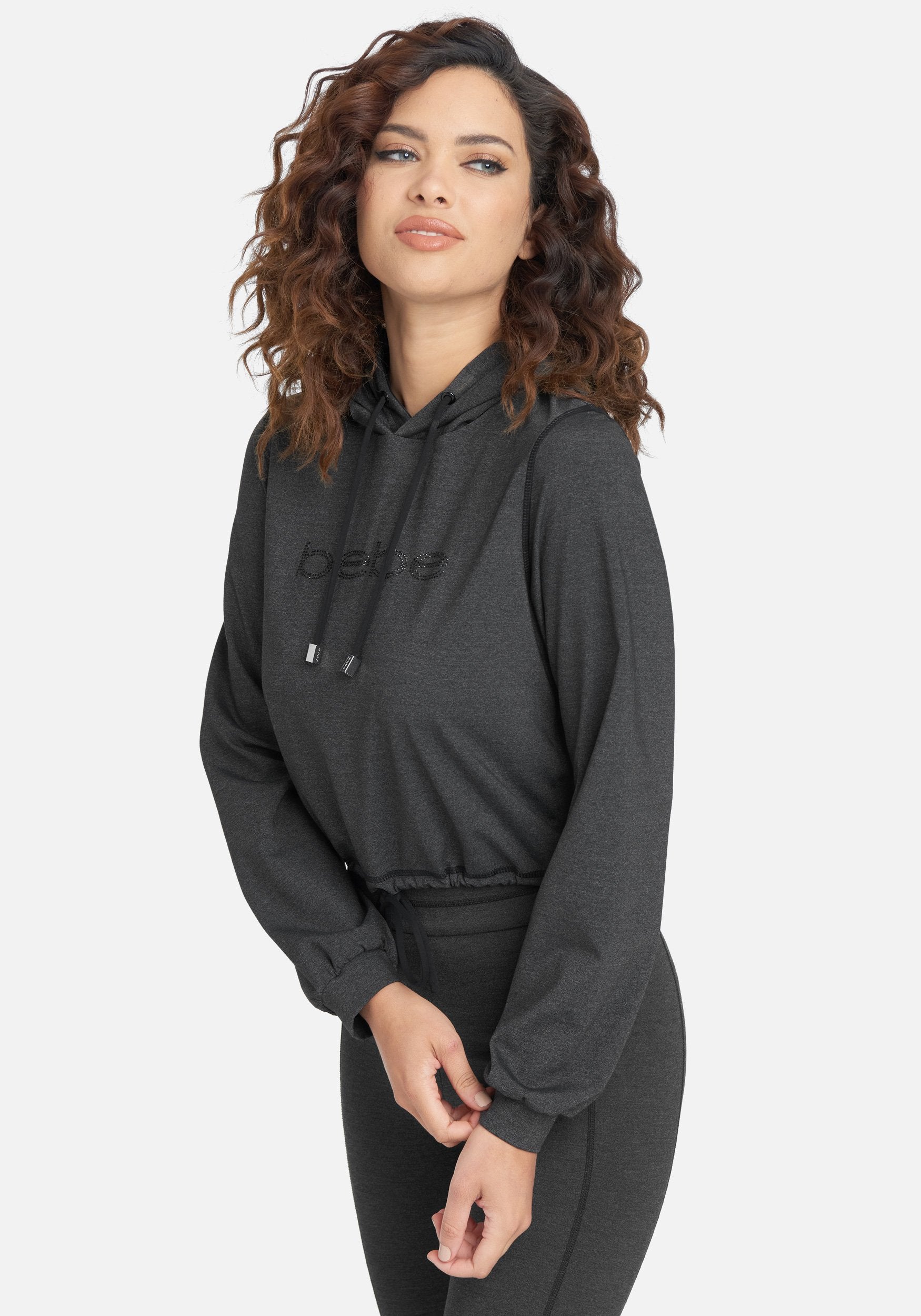 Bebe Logo Cropped Drawstring Hoodie