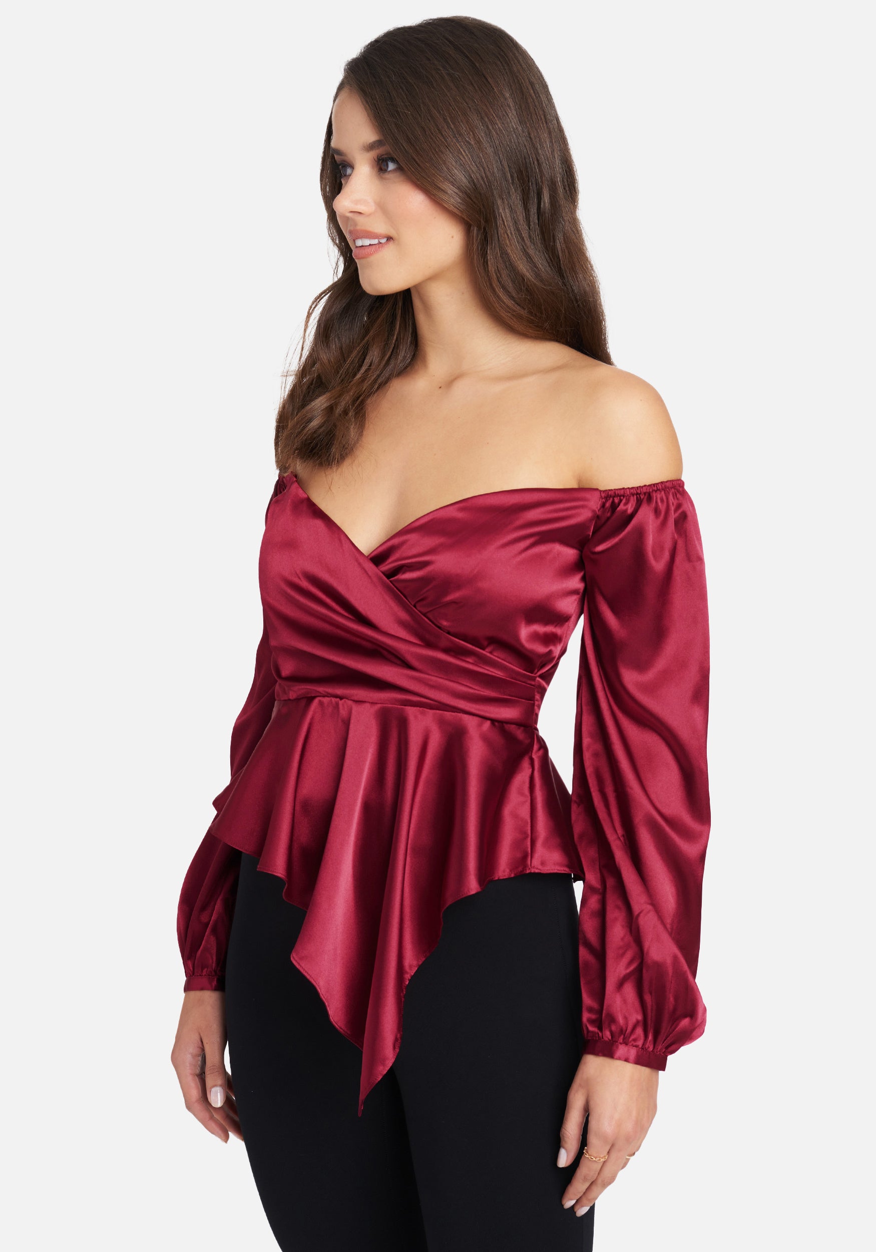 Asymmetrical Peplum Hammered Satin Blouse