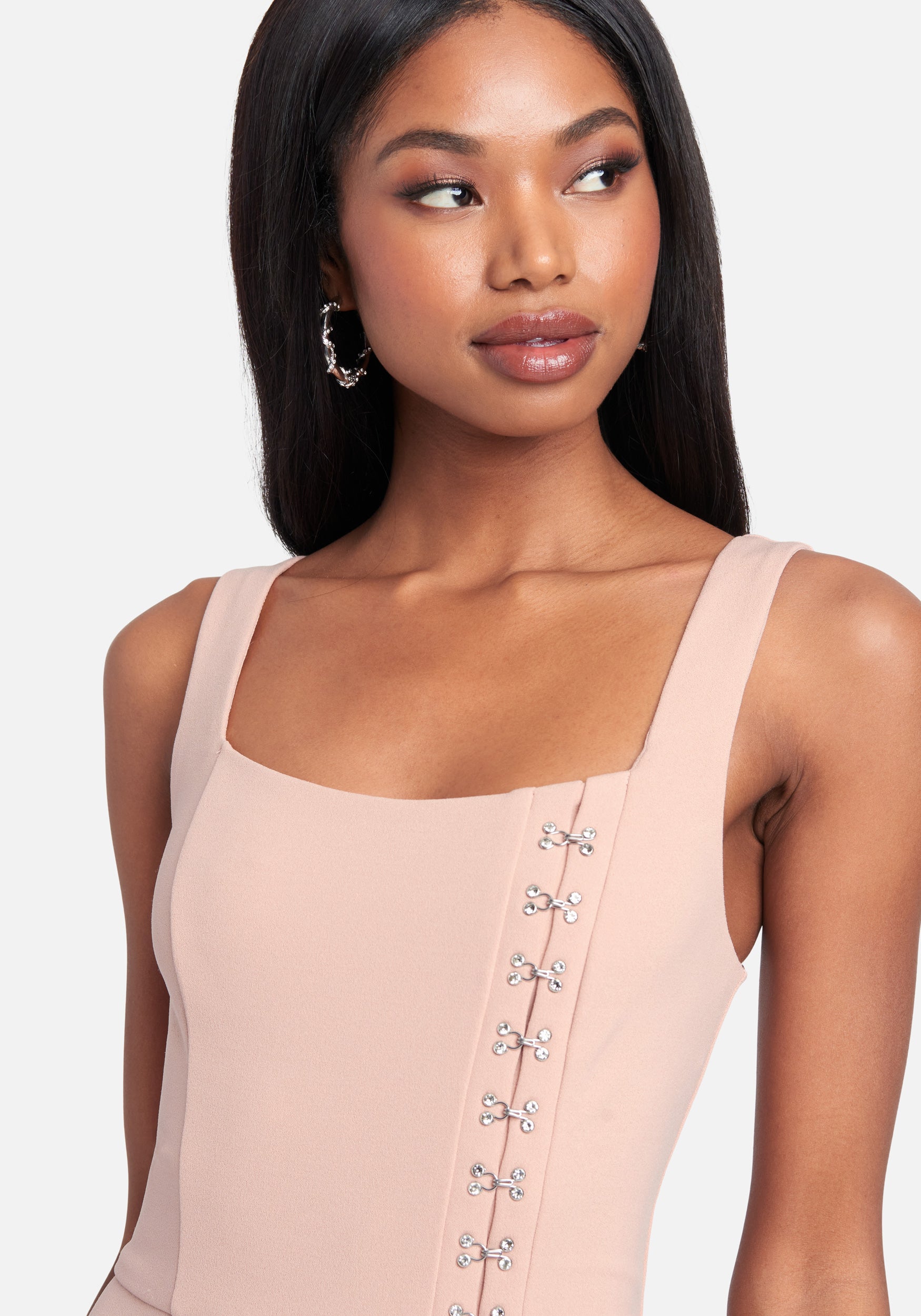 Knit Crepe Rhinestone Hook & Eye Wide Leg Jumpsuit