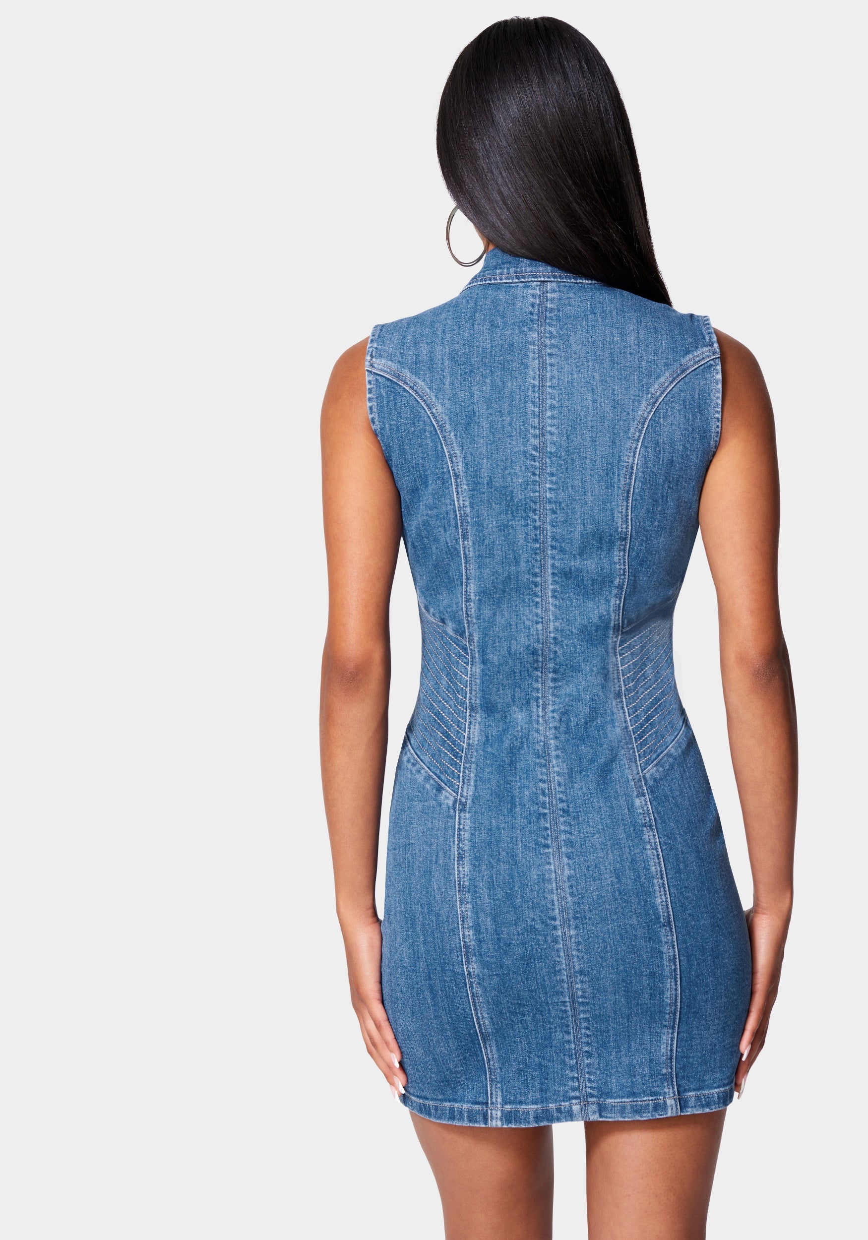 Multi Stitch Asymmetrical Zipper Denim Dress