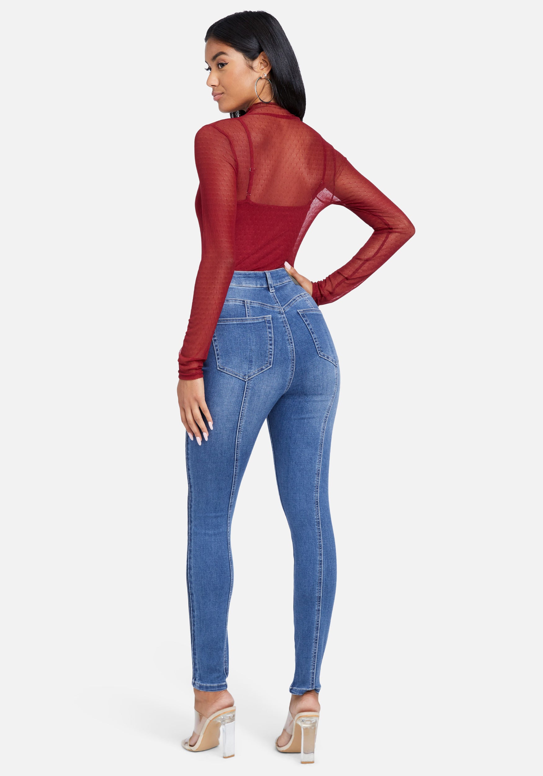 High Waist Skinny Side Tucking Ankle Jean