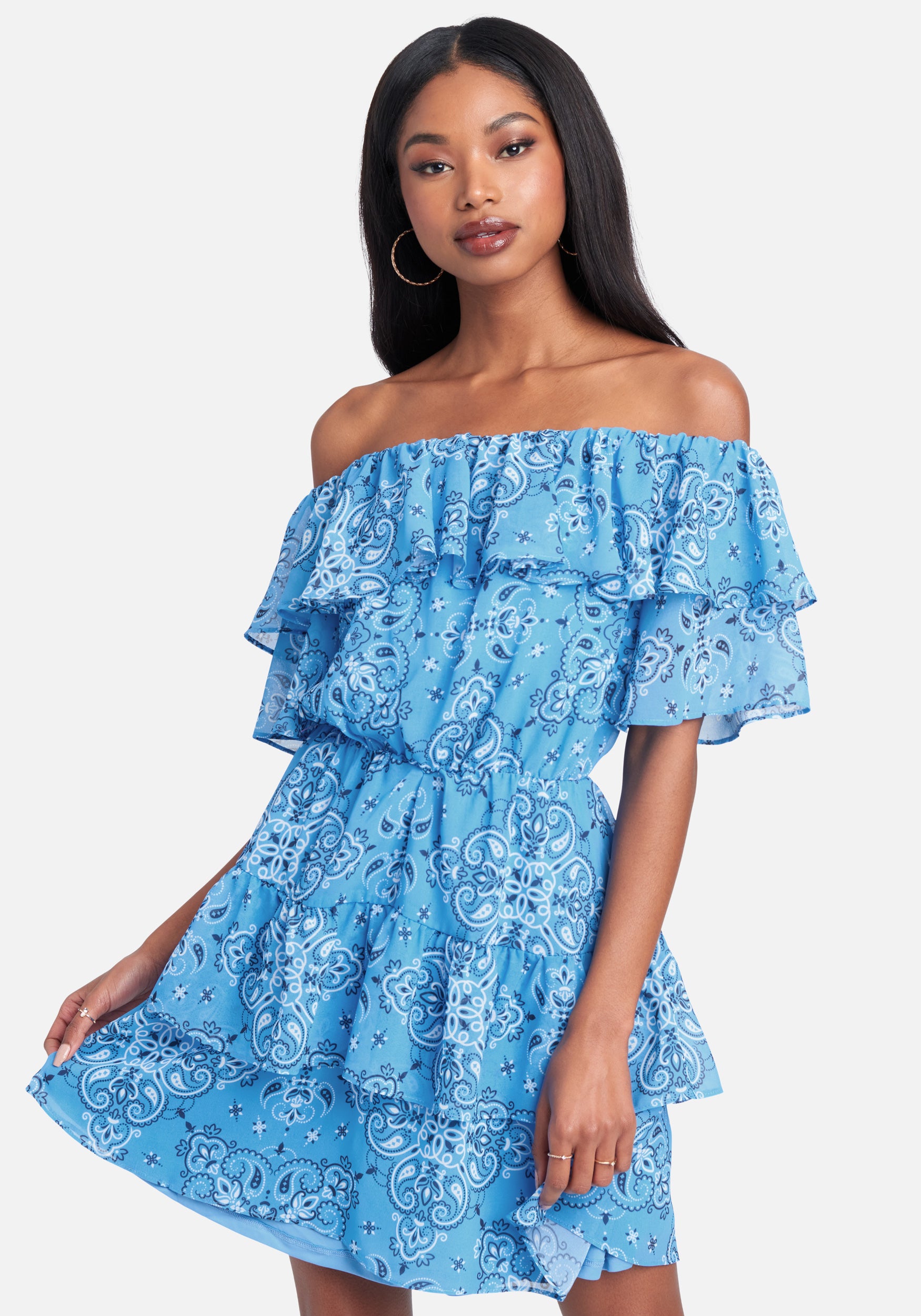 Printed Tiered Off Shoulder Dress