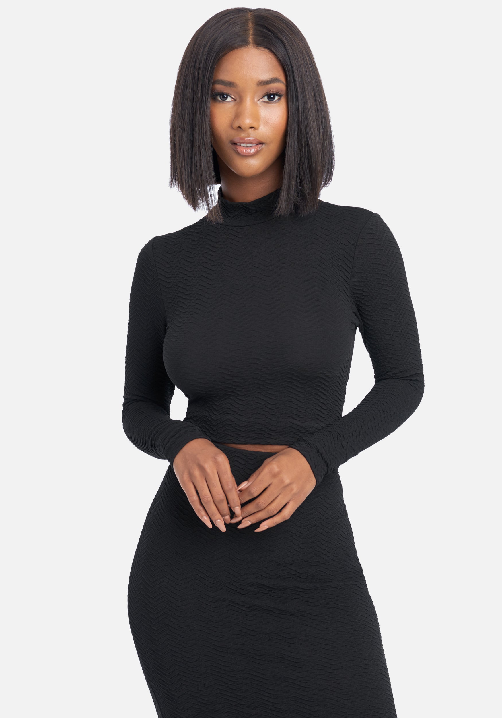 Textured Mock Neck Knit Top