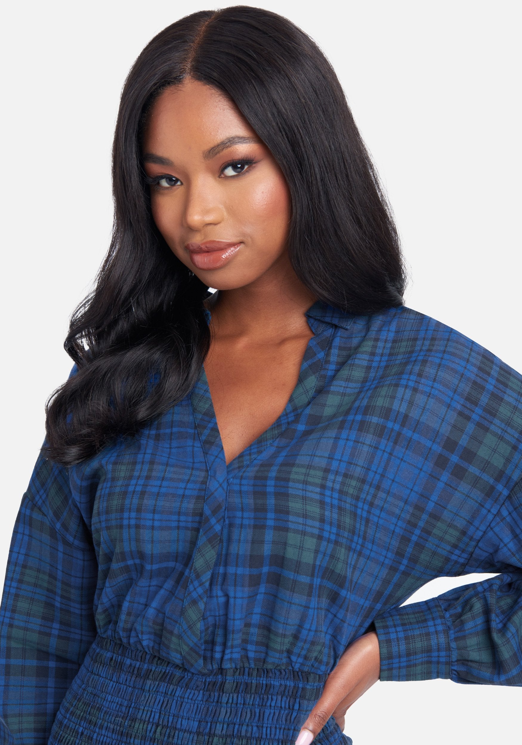 Smocked Plaid Shirtdress