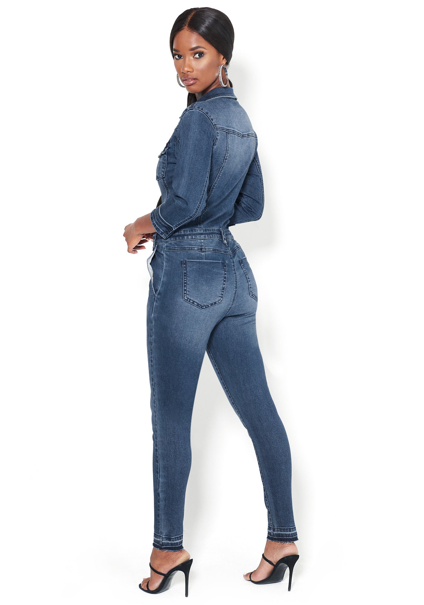 Denim Zip Skinny Jumpsuit