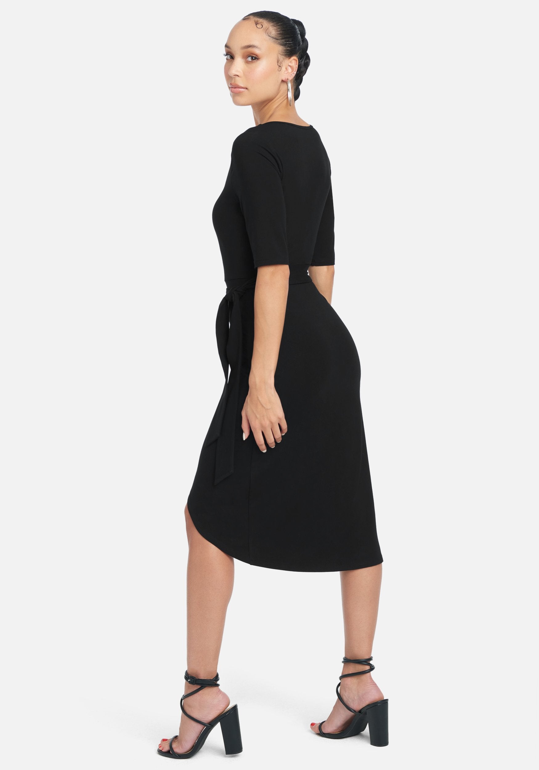 Square Neck Knit Wrap Dress