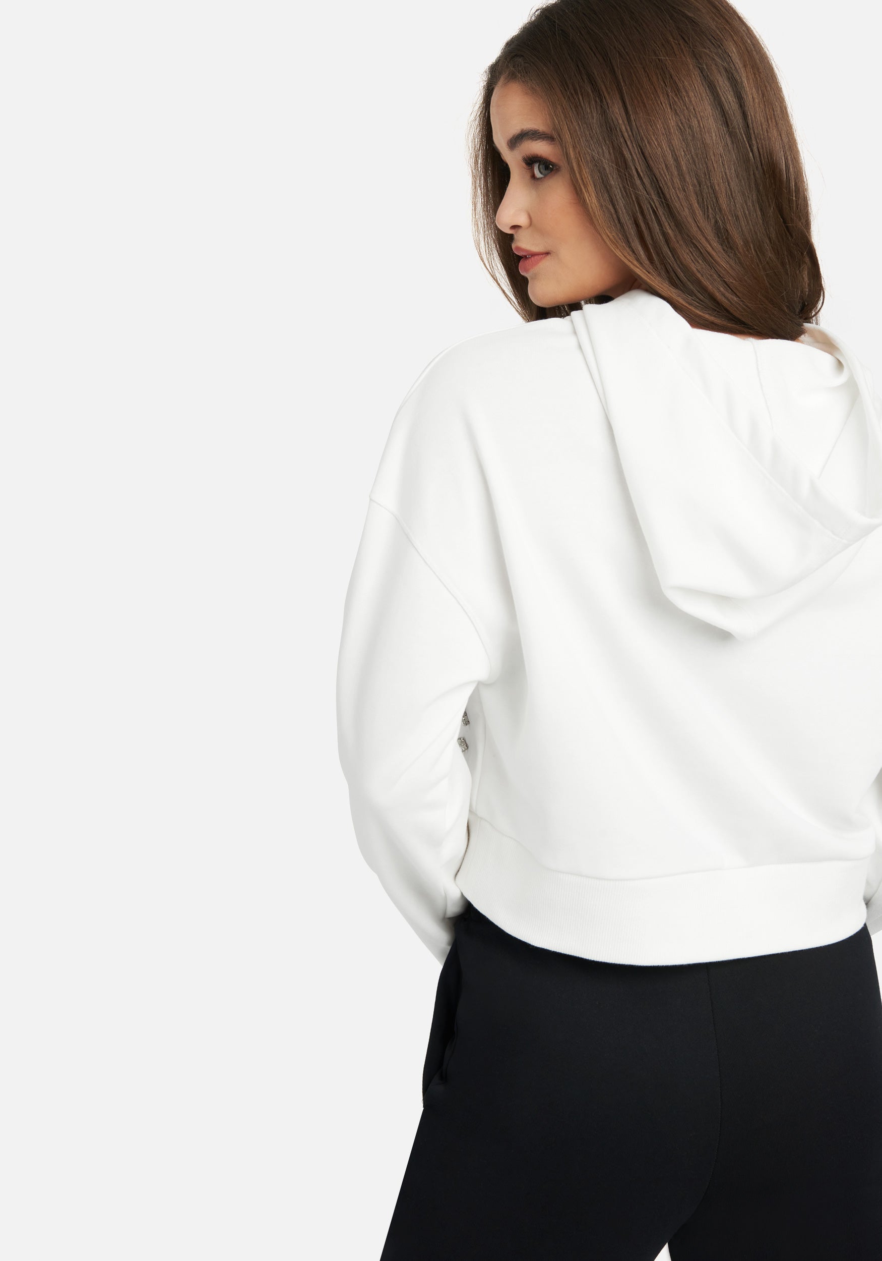 Bebe Stone Logo French Terry Hooded Top