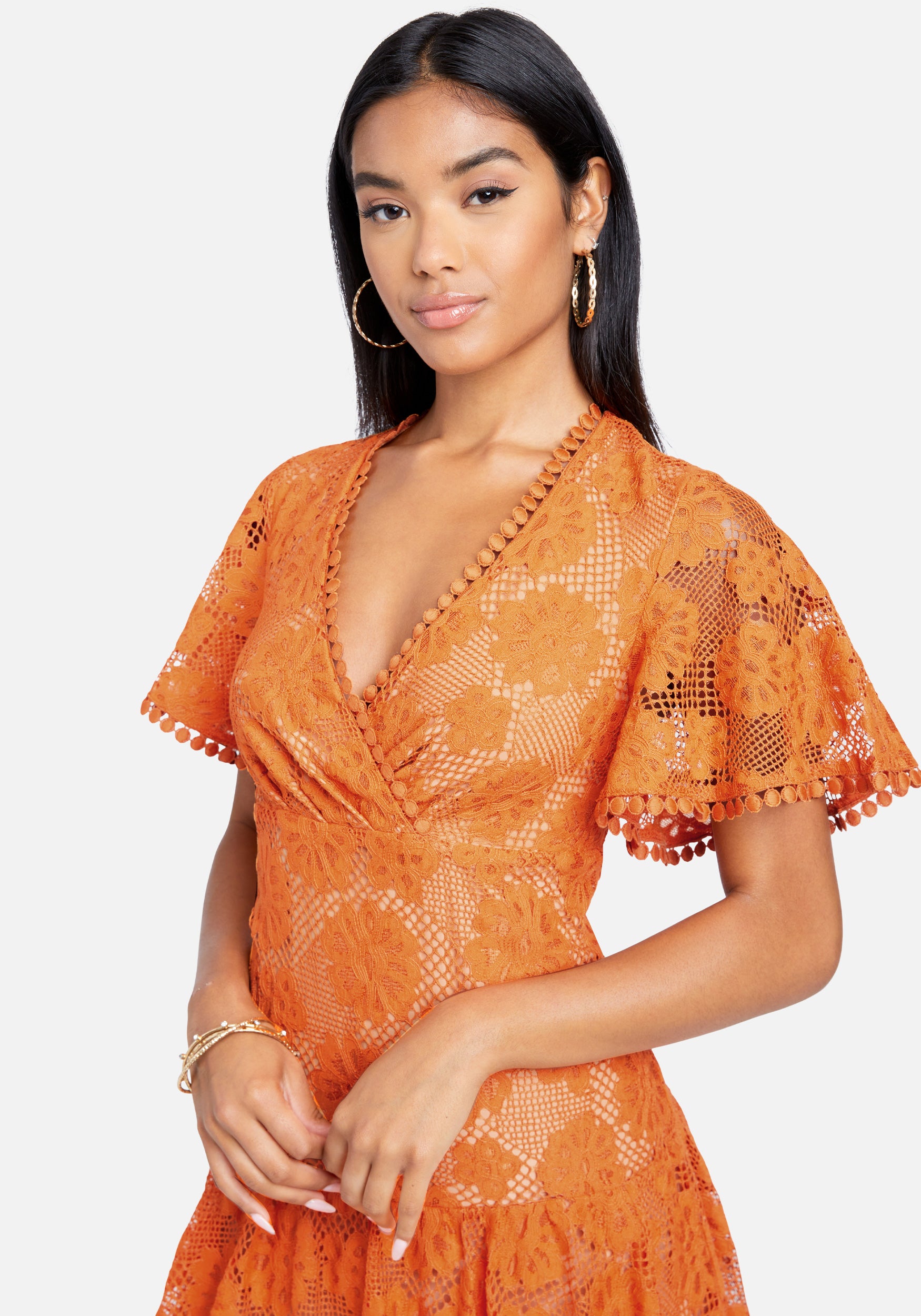 Embroidered Flutter Fit And Flare Dress