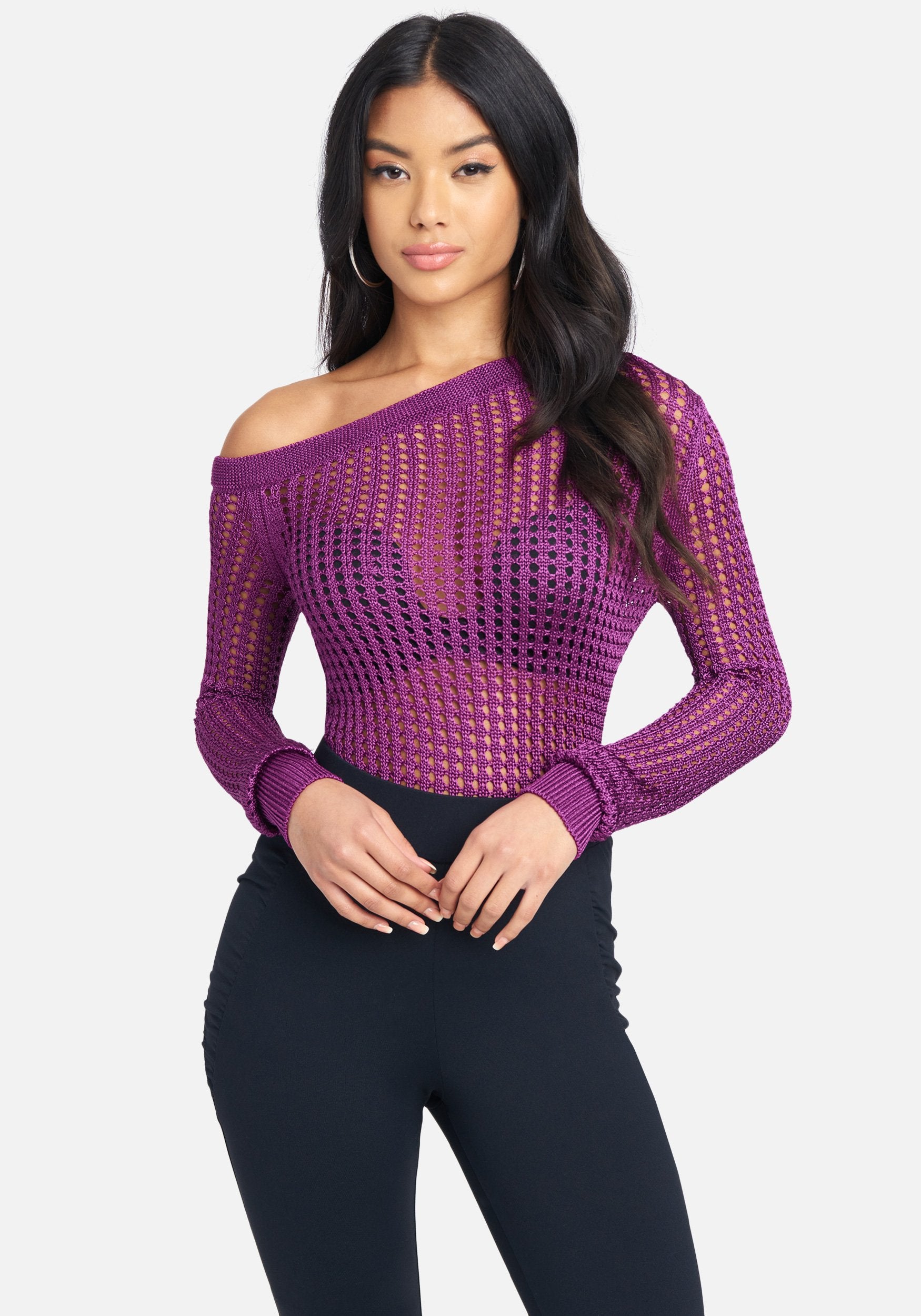 Open Knit Off Shoulder Sweater Top