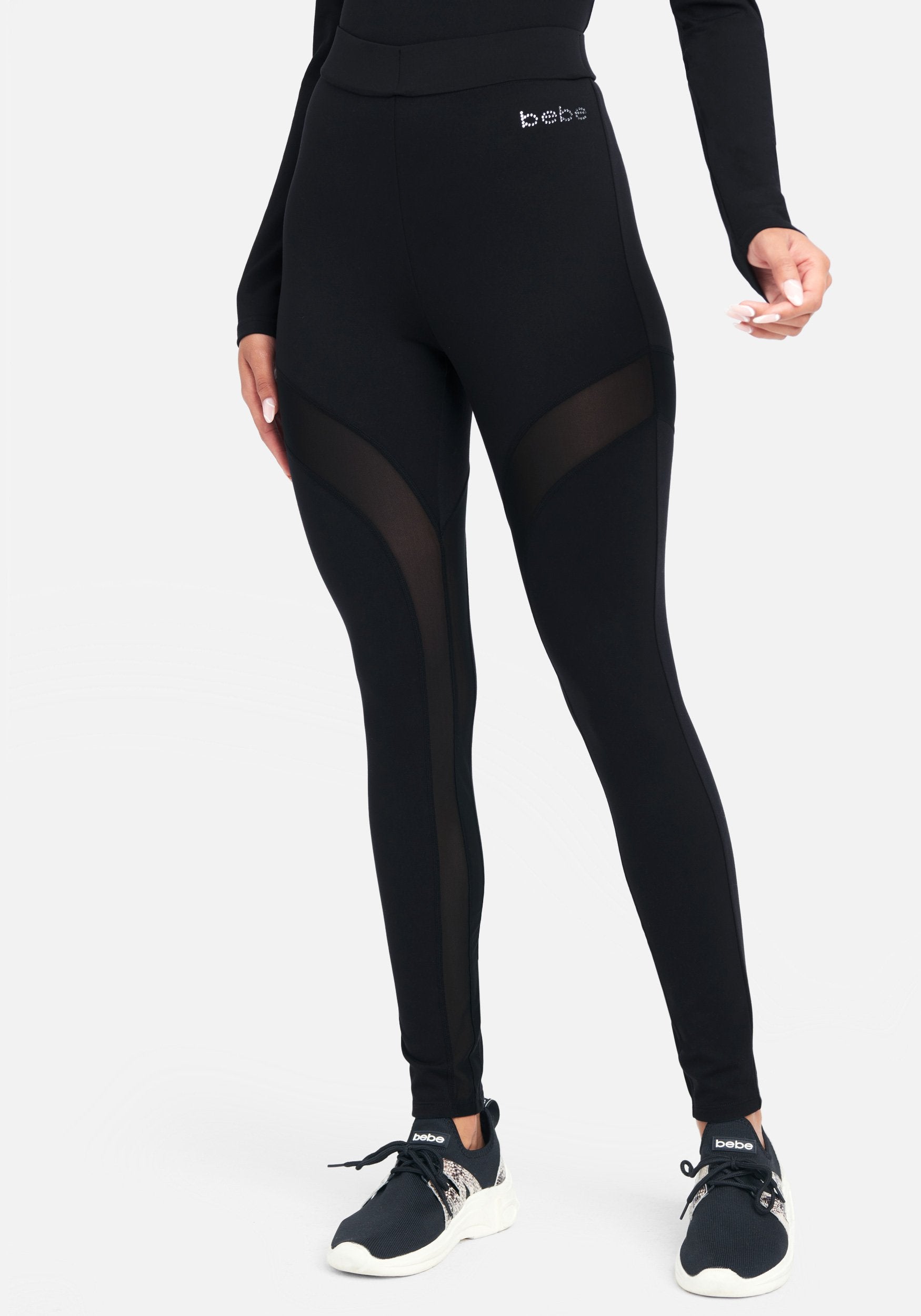 Bebe Logo High Waist Mesh Detail Legging