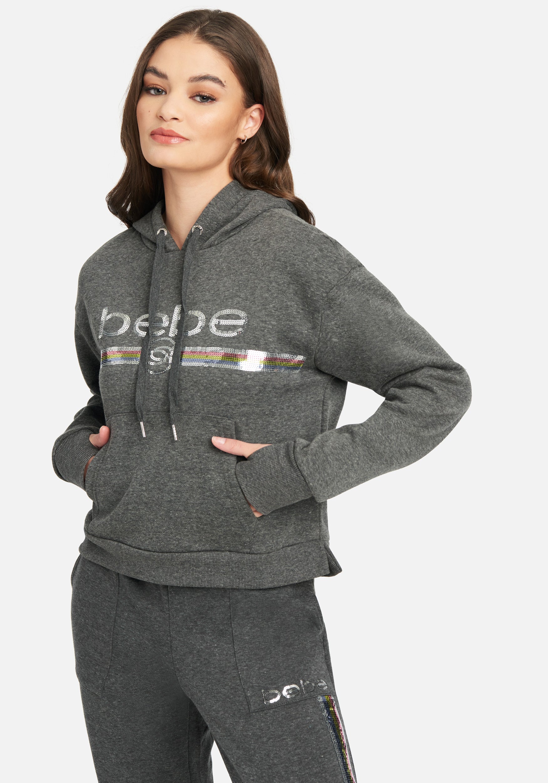 Bebe Sport Sequin Stripe Pullover