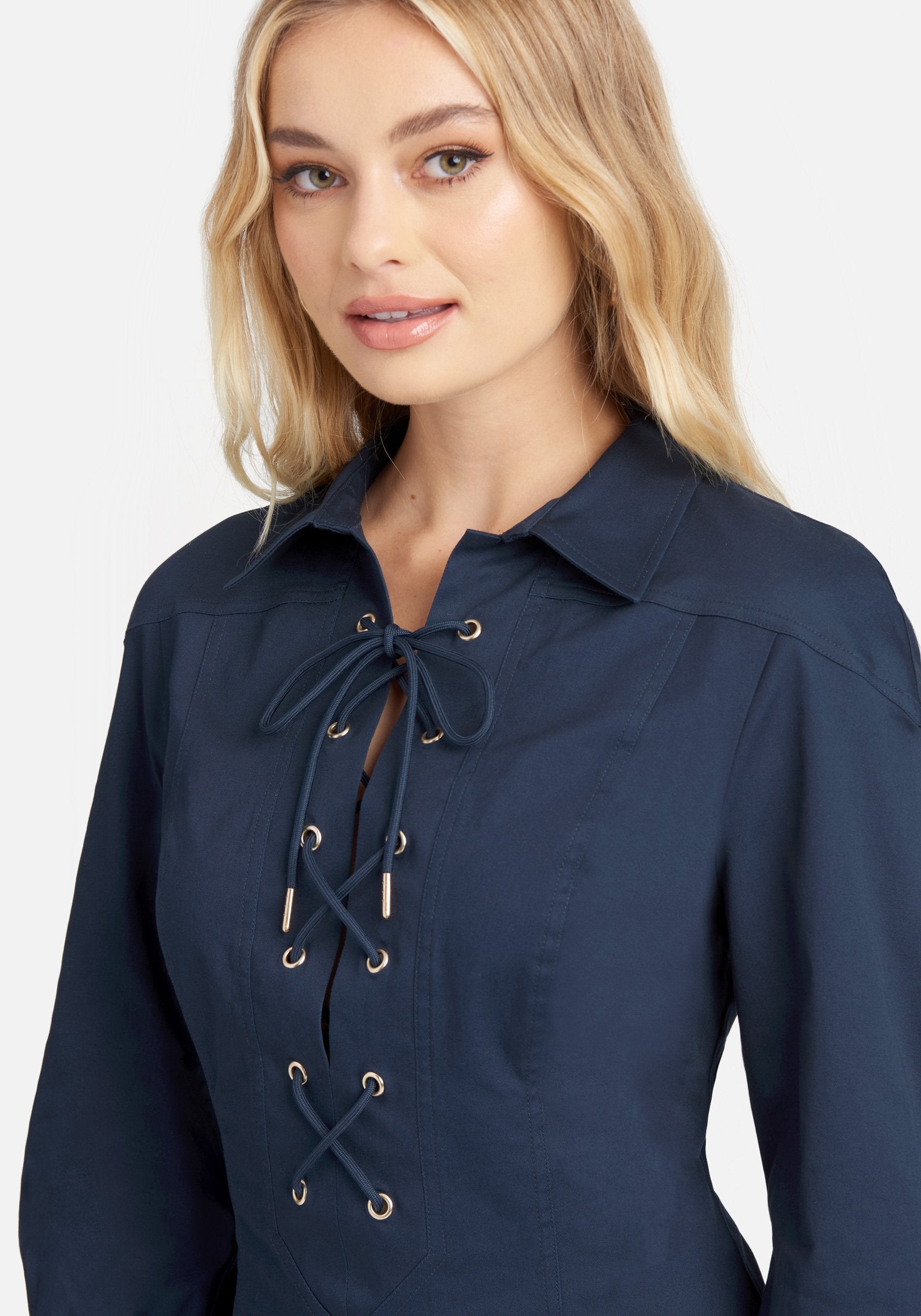 Lace Up Twill Mini Dress