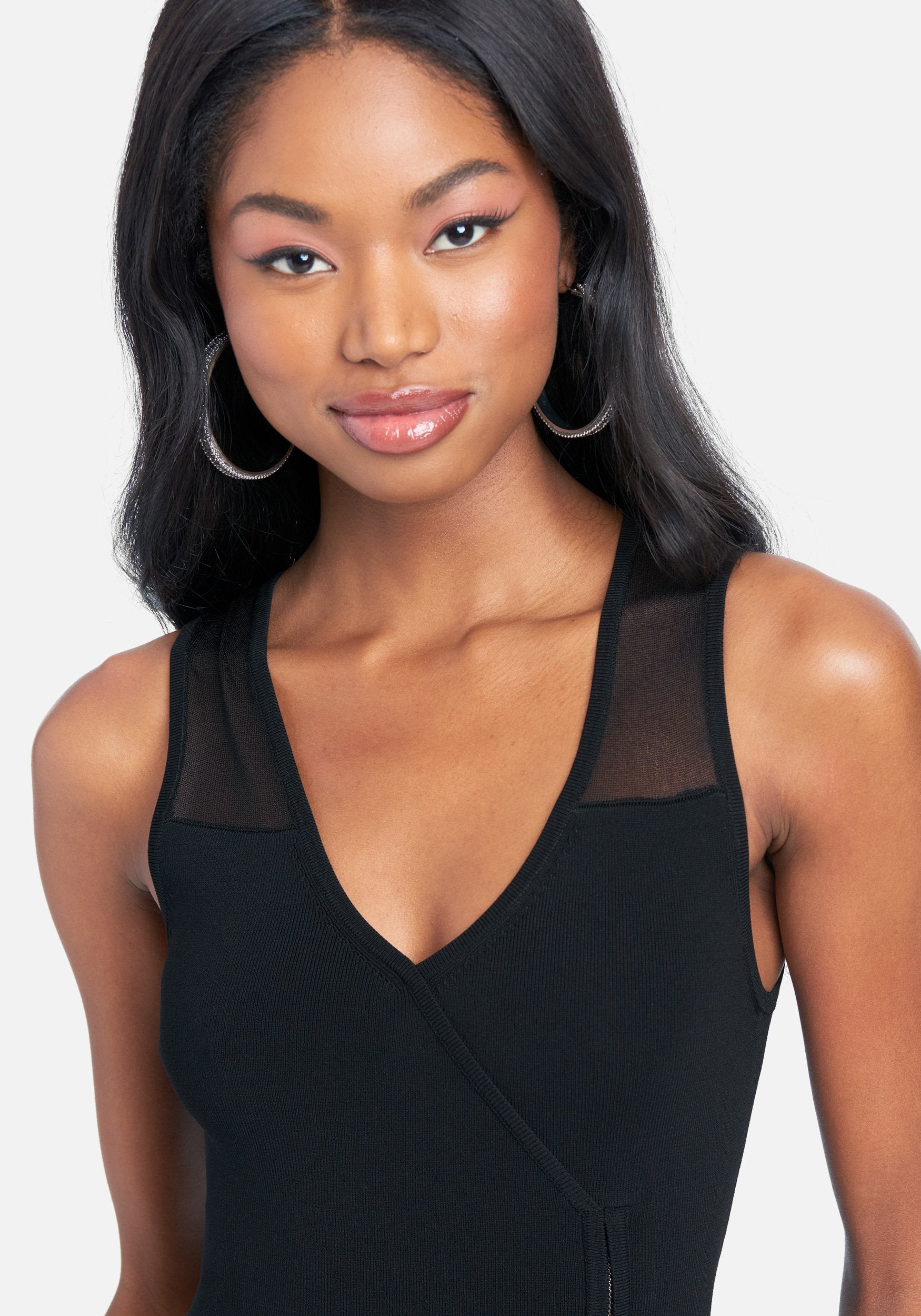 Cross Over Zipper Detail Midi Dress