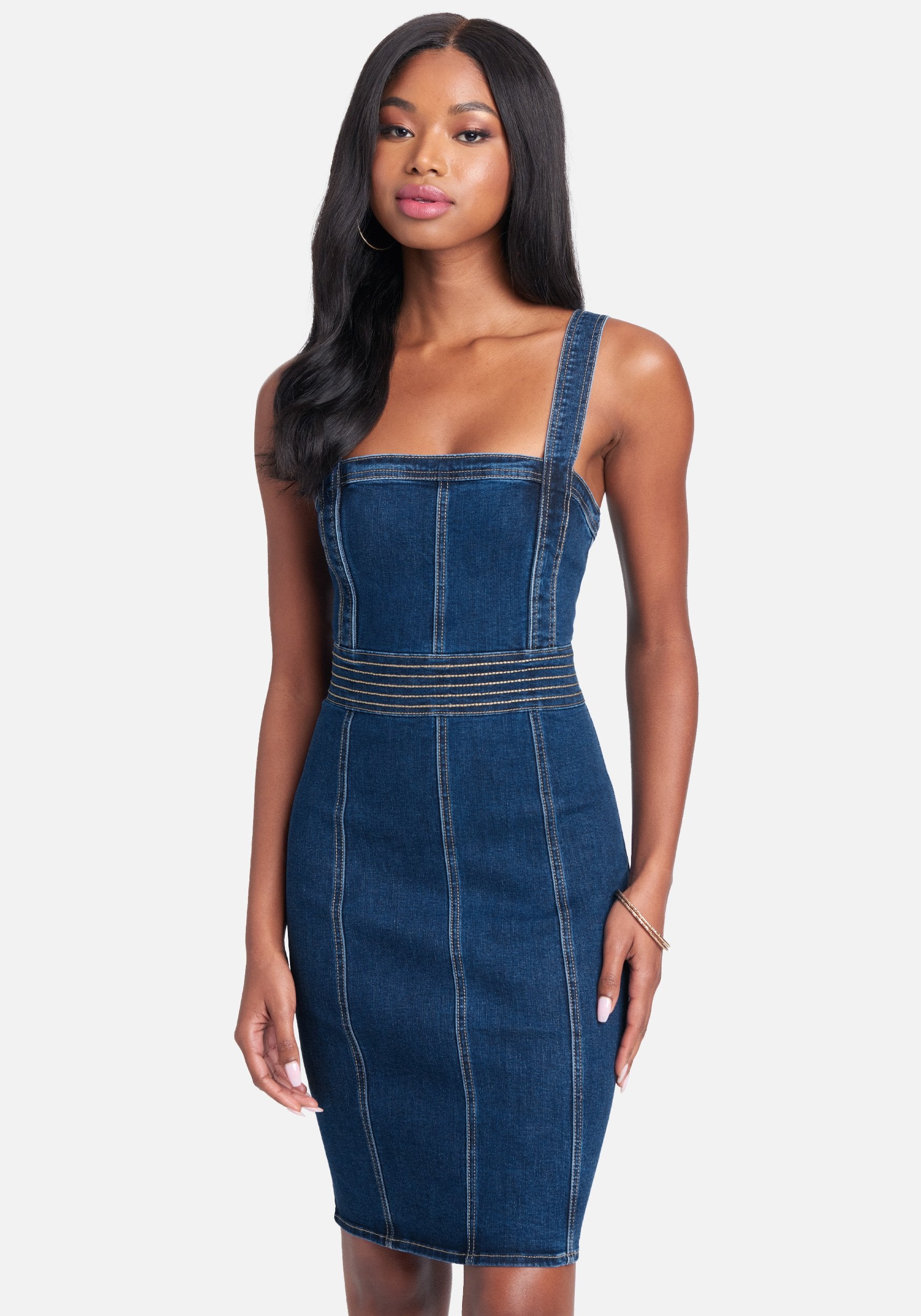 Multi Stitch Body Contour Denim Dress