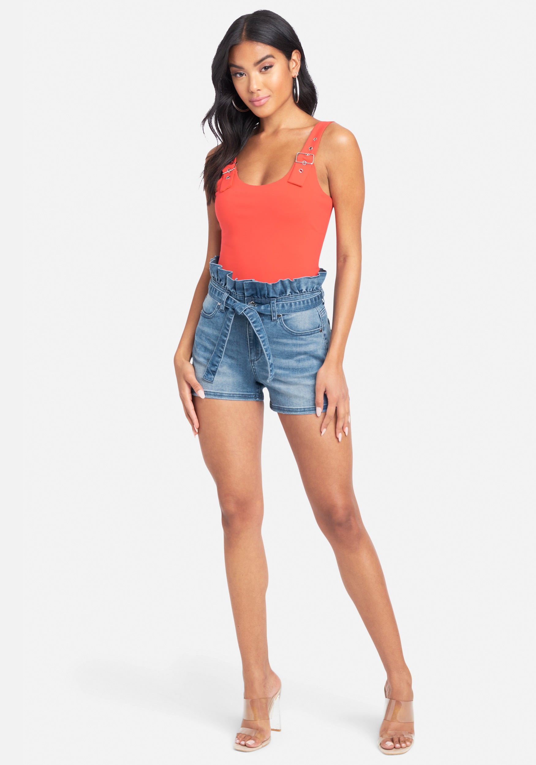Ruffle High Waist Front Tie Jean Shorts