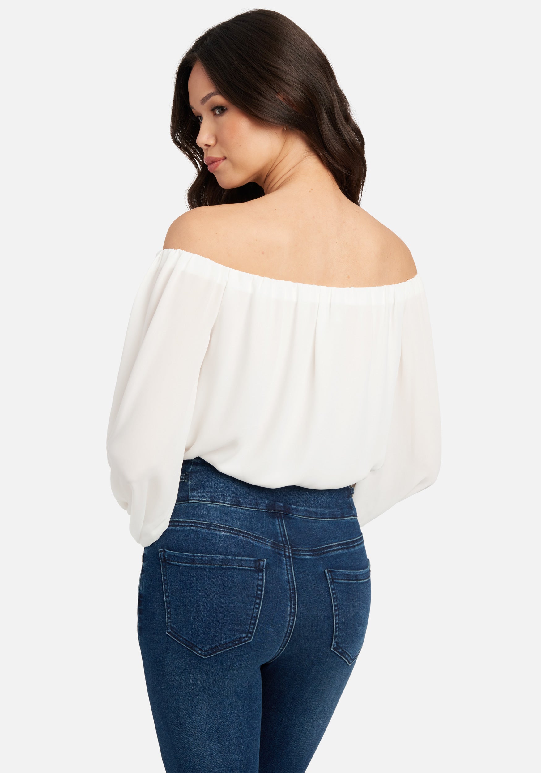 Off Shoulder Front Button Crepe Bodysuit