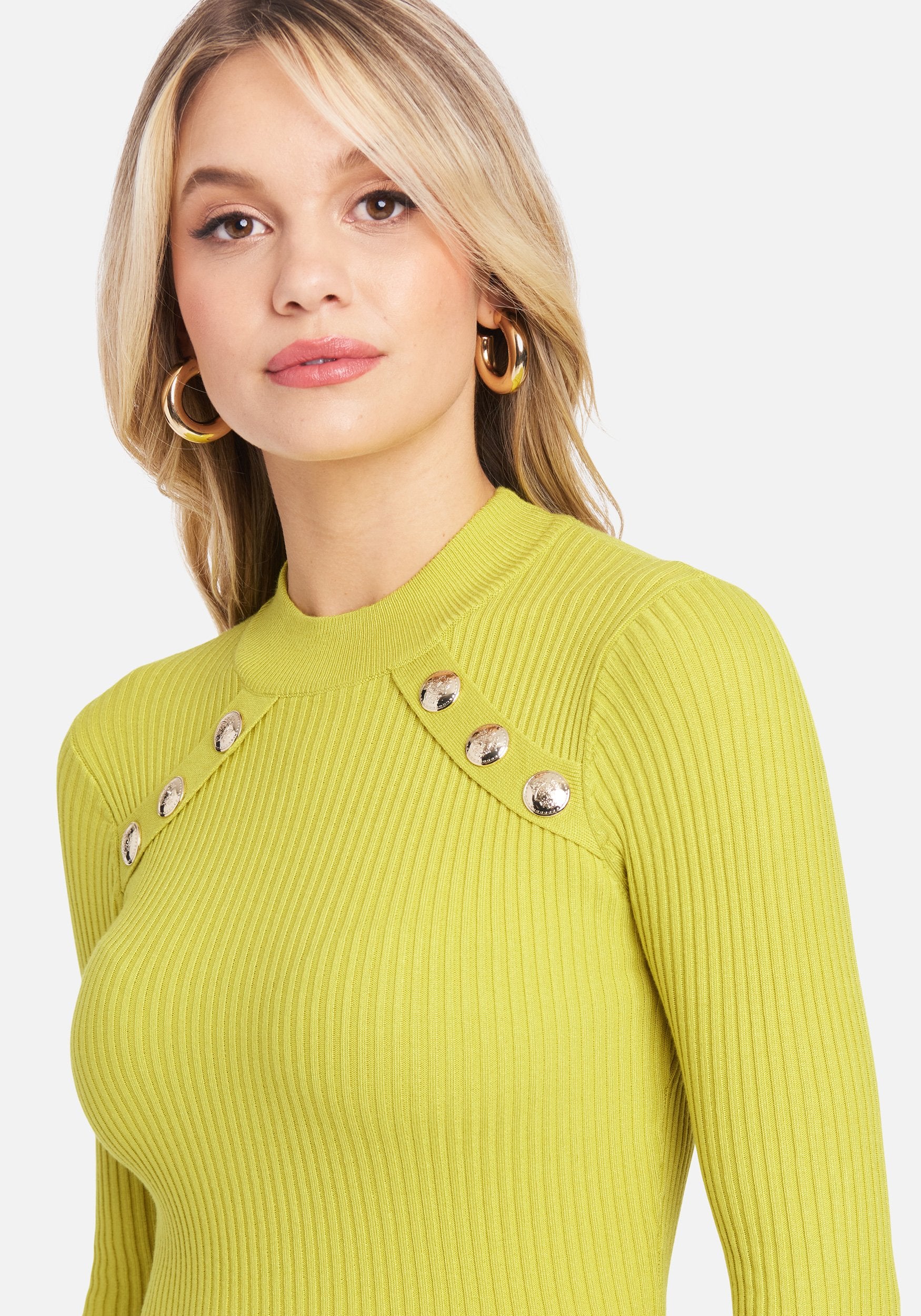 Gold Button Mock Neck Sweater