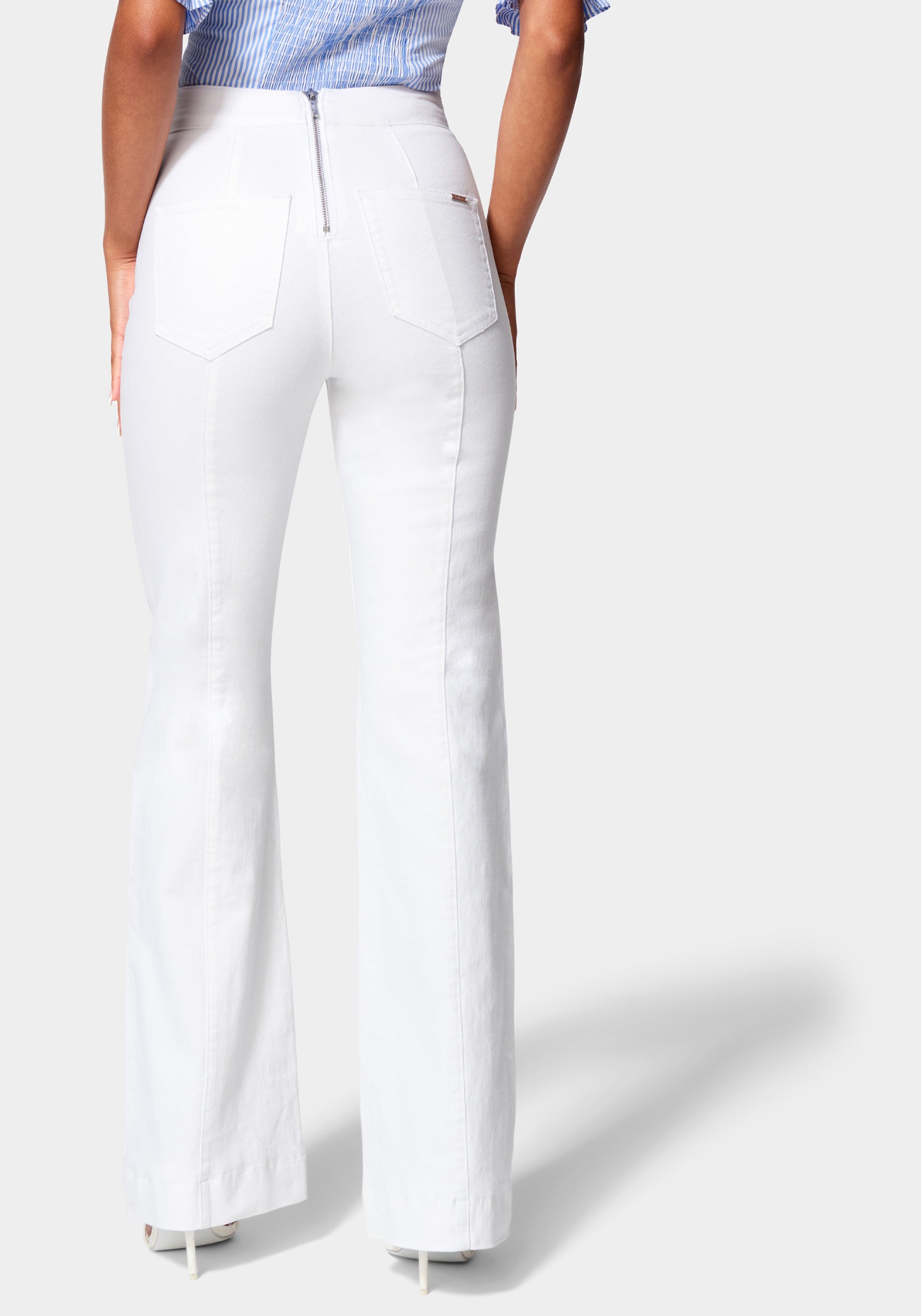 High Waist Button Detail Wide Leg Denim Jeans