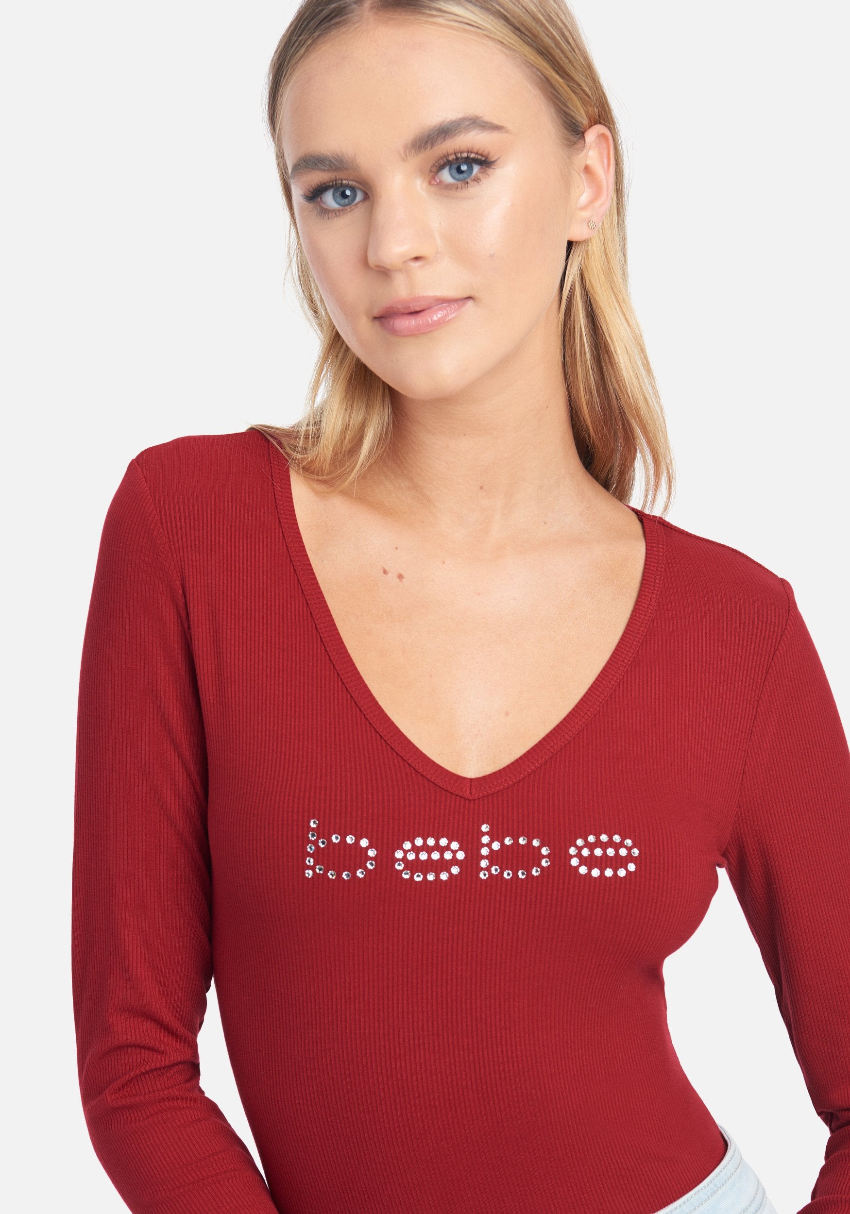Crystal Logo V-Neck Long Sleeve Tee