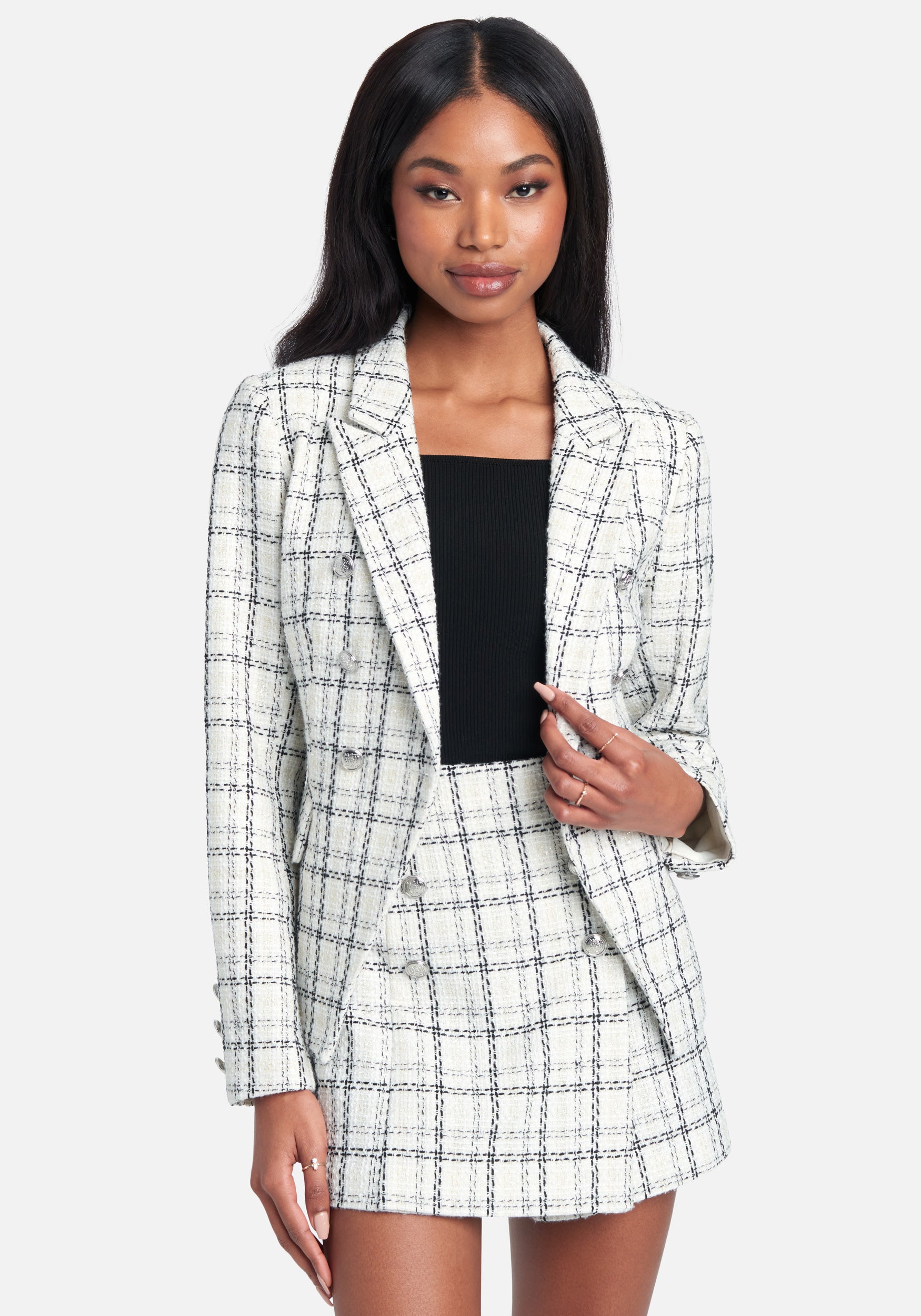 Window Pane Boucle Double Breasted Tailored Jacket