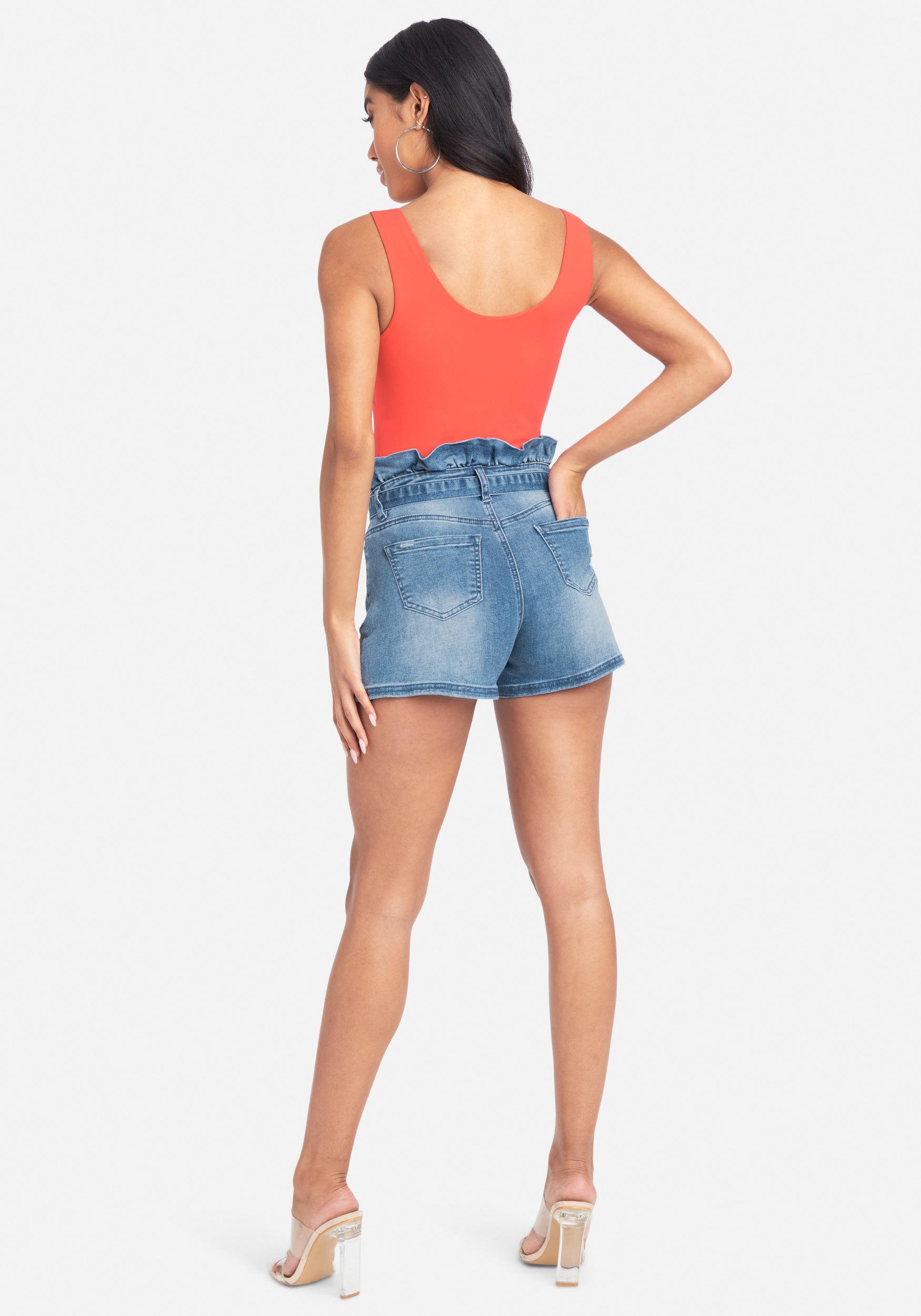 Ruffle High Waist Front Tie Jean Shorts