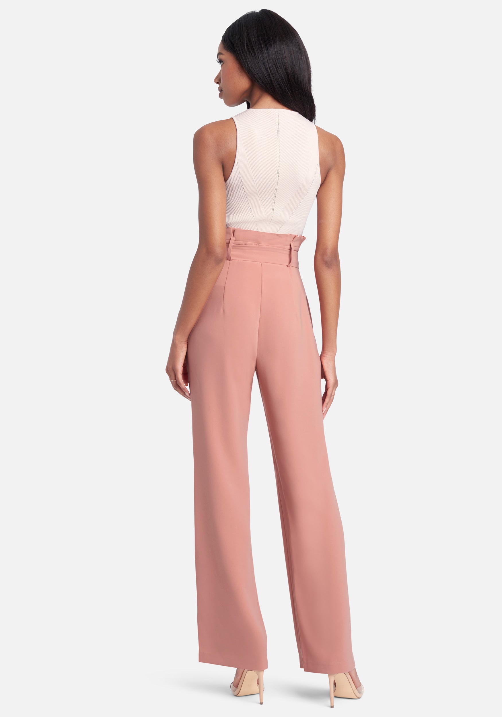 High Waist Paper Bag Self Tie Wide Leg Pant