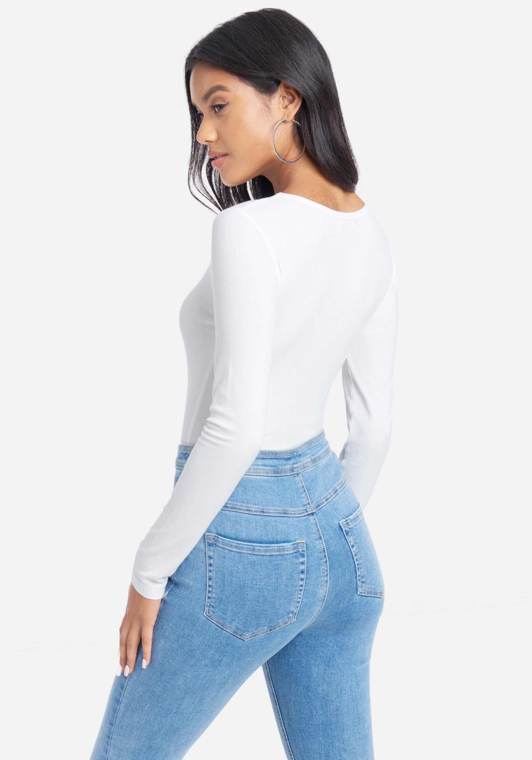 Crystal Logo V-Neck Long Sleeve Tee