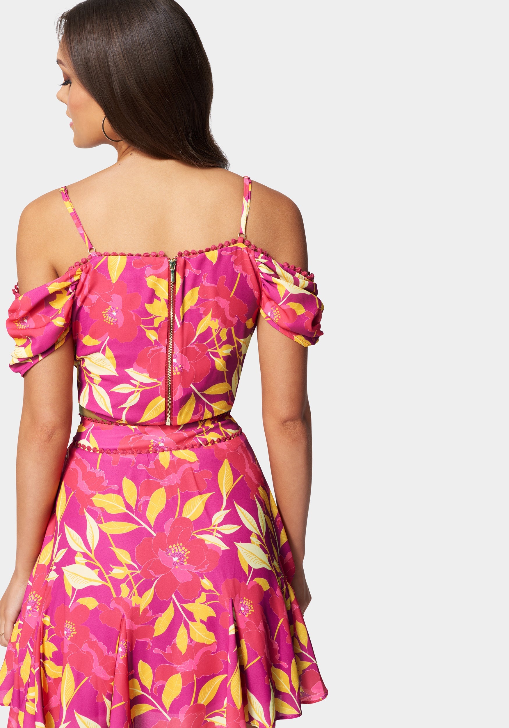 Cold Shoulder Cross Front Printed Top