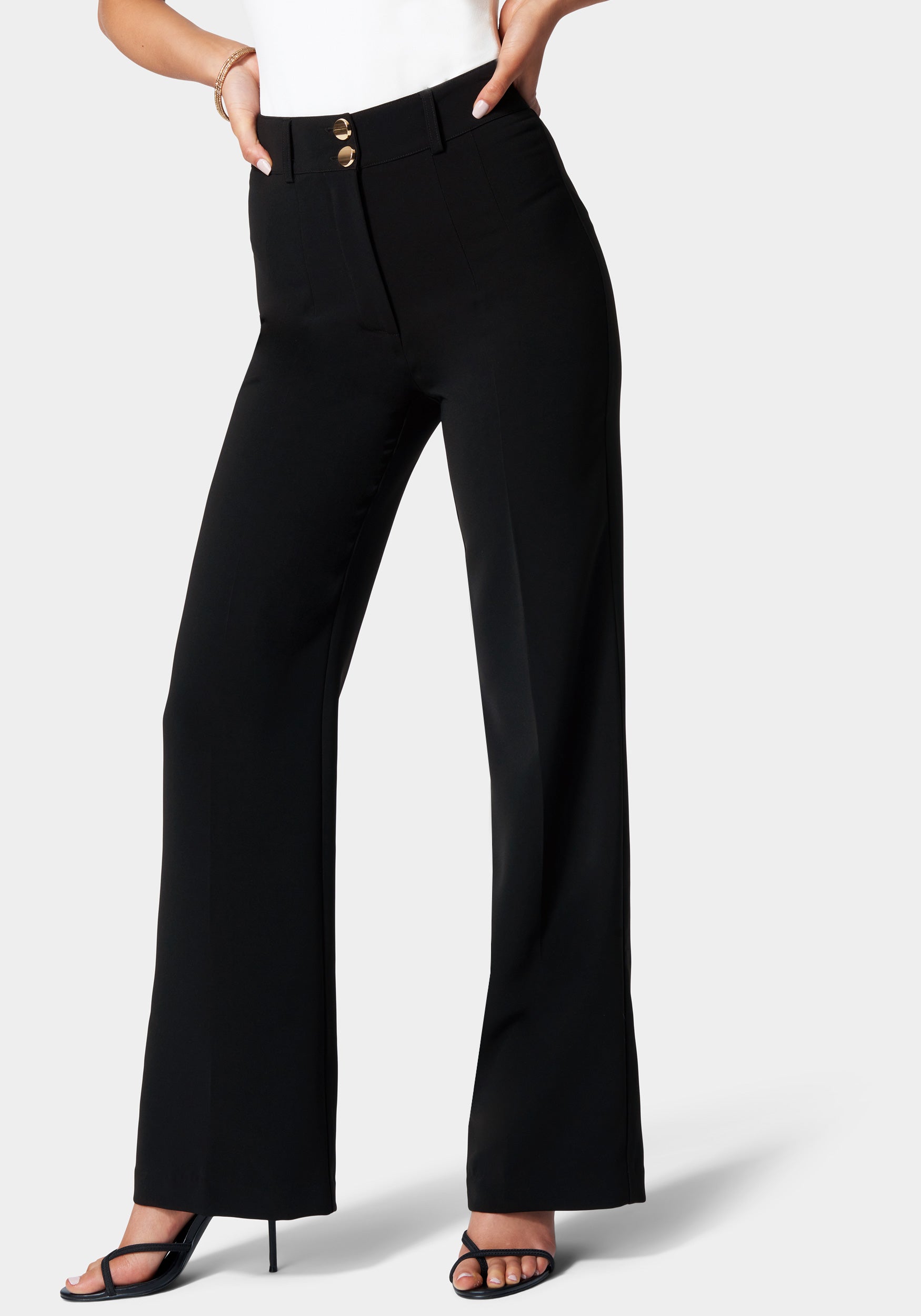 High Waist Double Button Wide Leg Pant