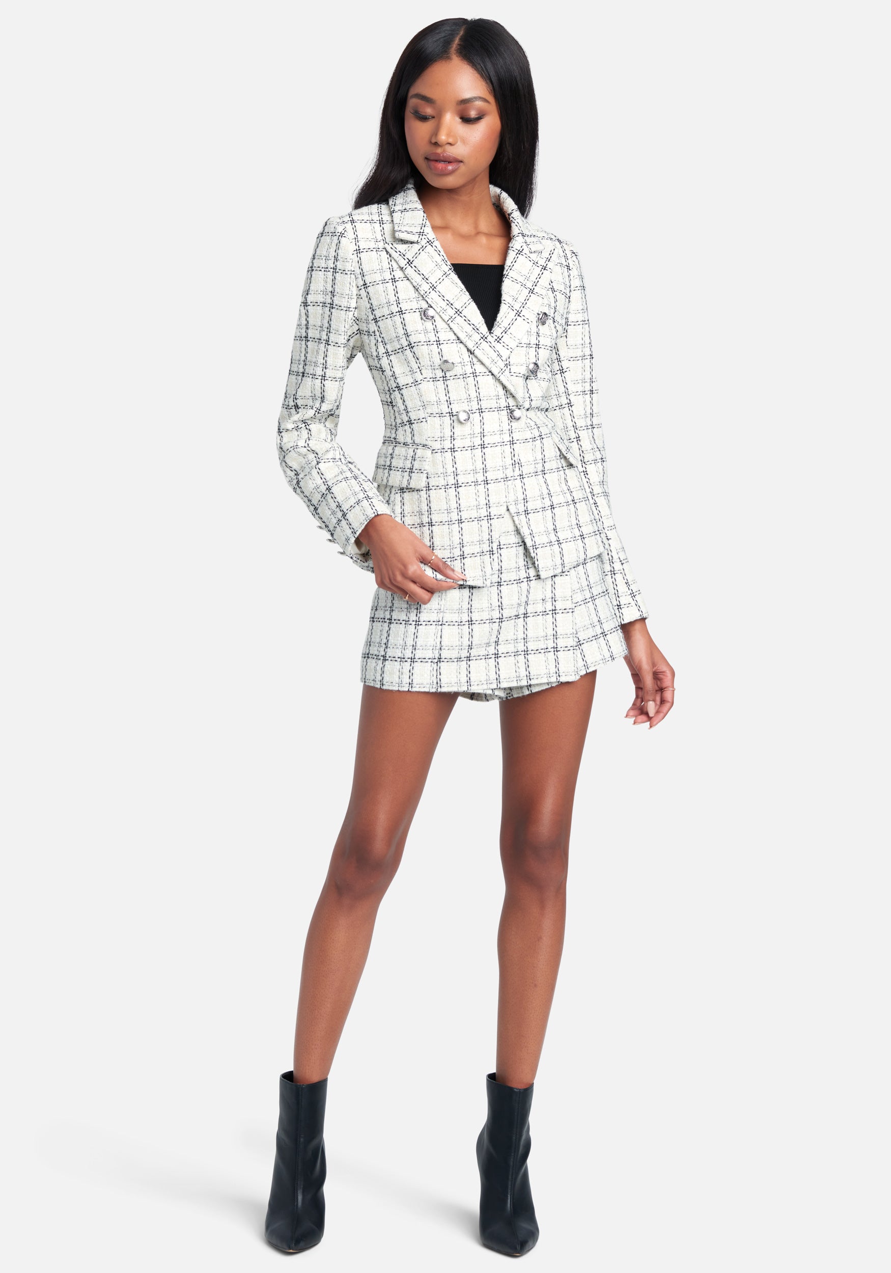 Window Pane Boucle Double Breasted Tailored Jacket