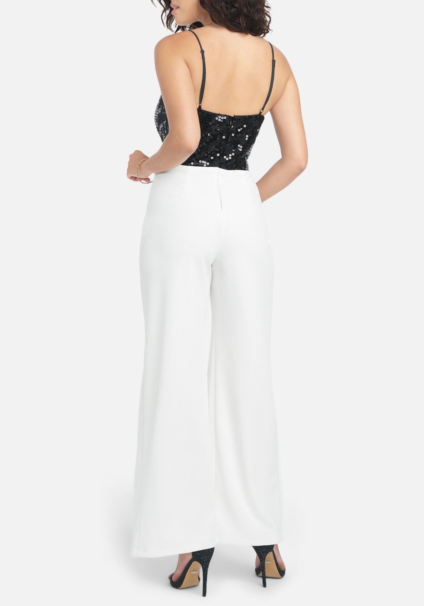 Sequin Bodice Open Leg Jumpsuit