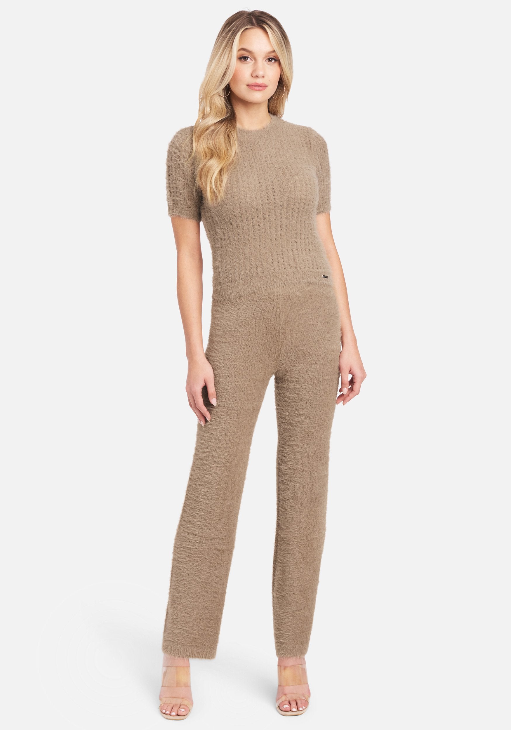 Soft Yarn Open Knit Short Sleeve Sweater Top