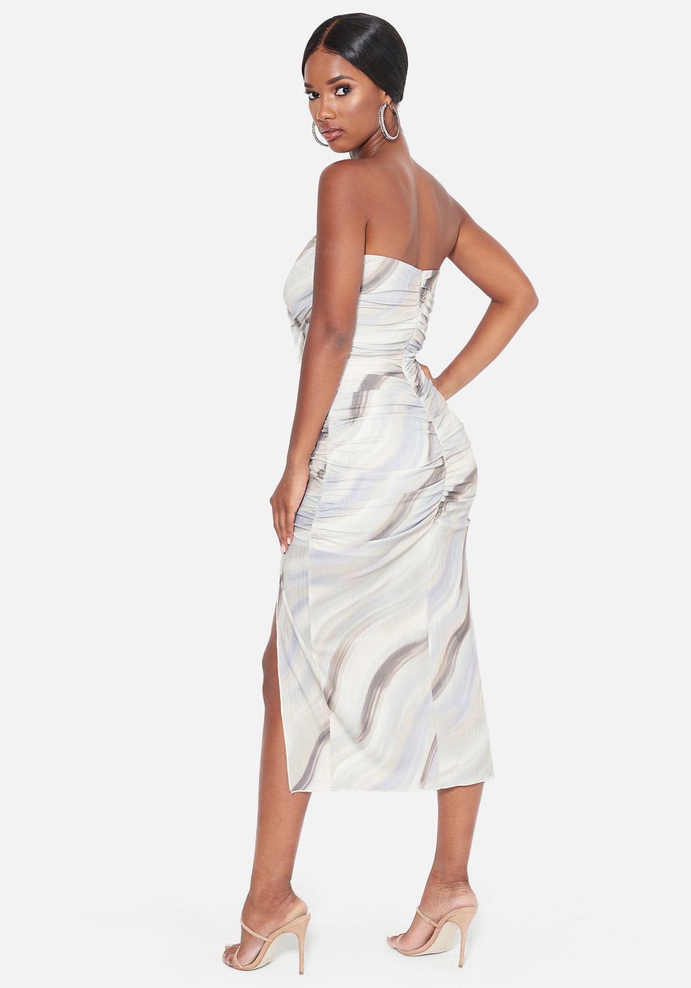 Print Strapless Midi Dress