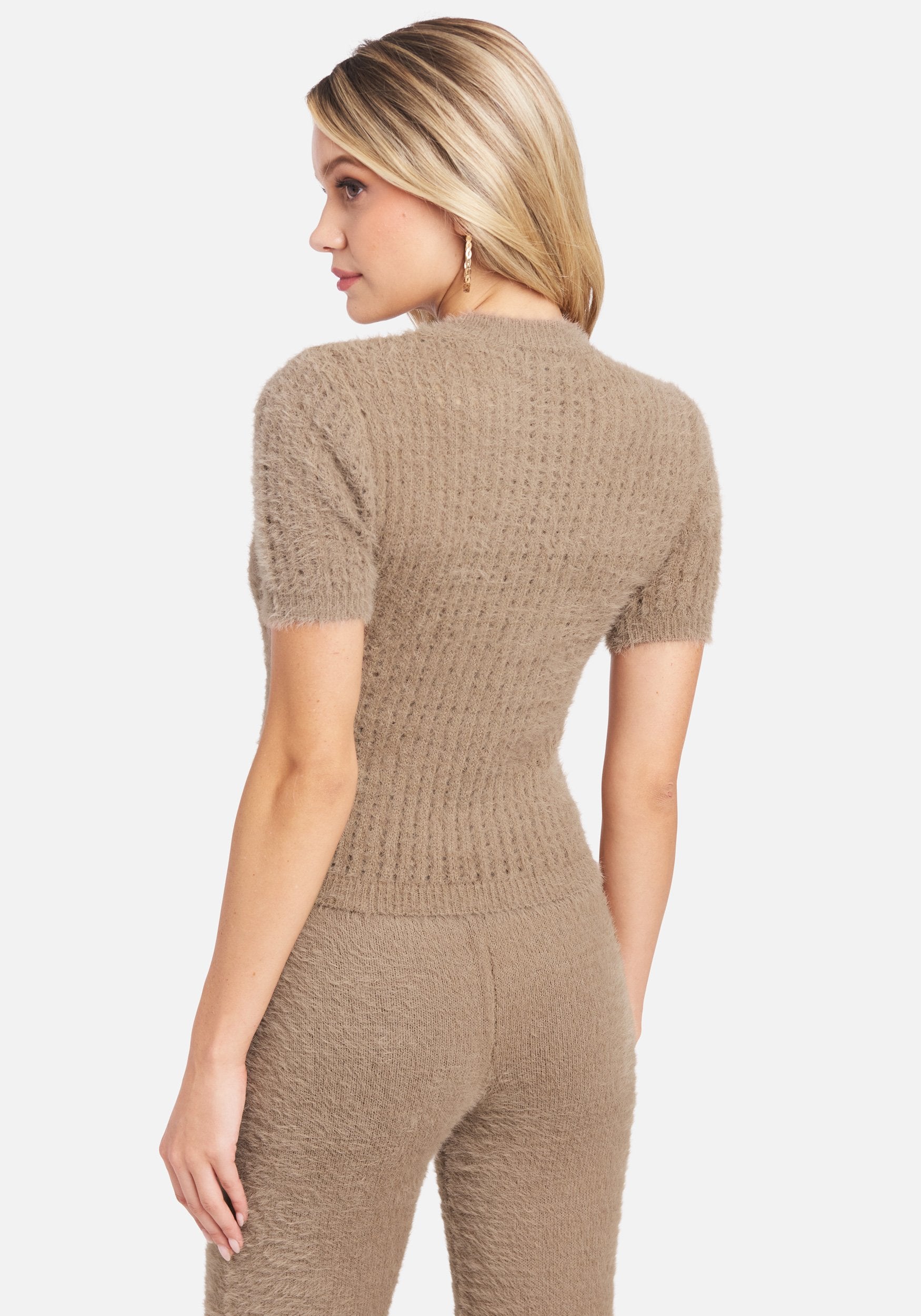 Soft Yarn Open Knit Short Sleeve Sweater Top