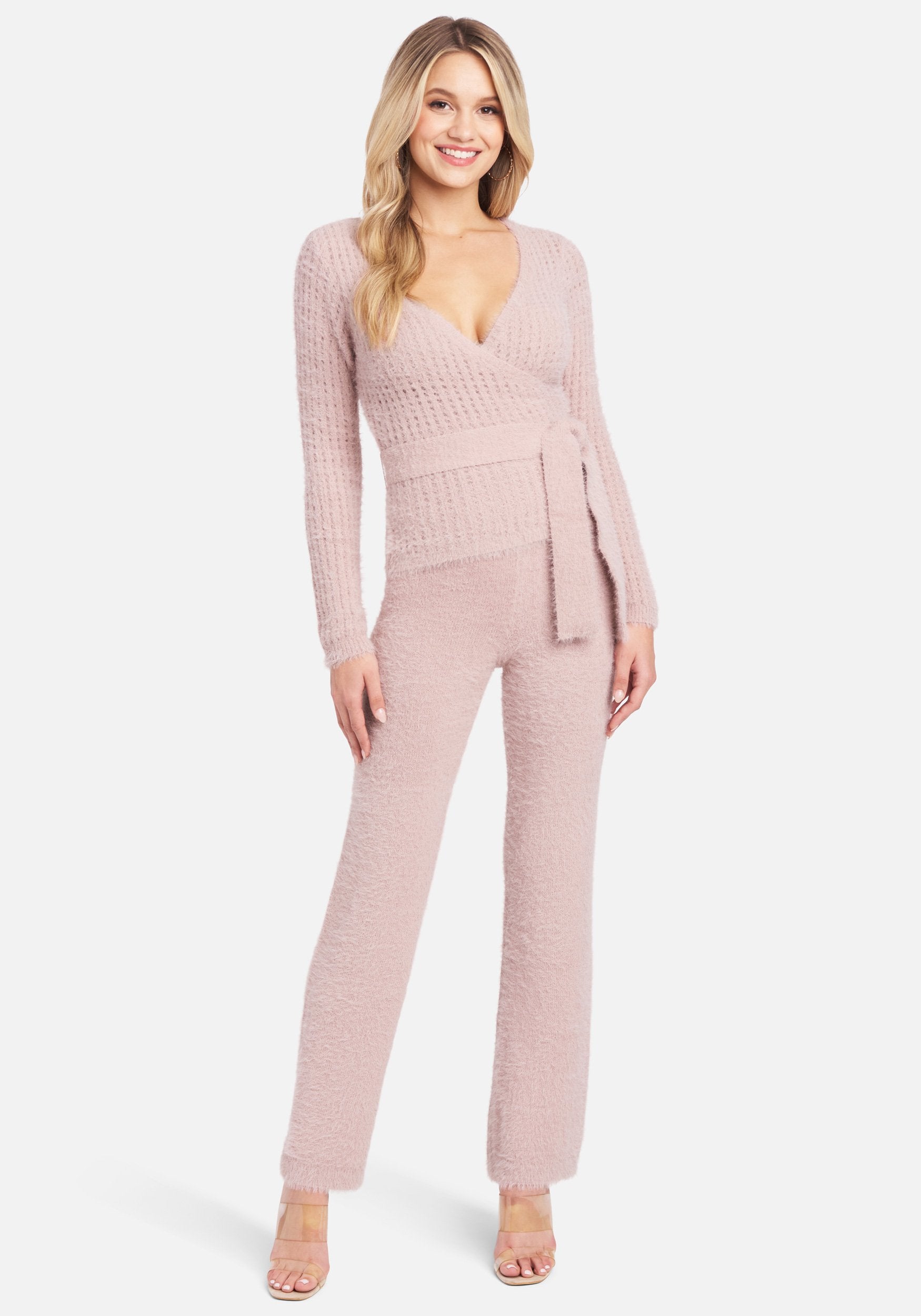 Soft Yarn Open Knit Surplice Sweater Top